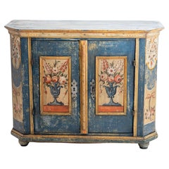 Blue Painted Half-Cabinet with two Doors and Floral Decor, 18th Century
