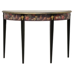 Table console demi-lune peinte à motifs de fruits de style Hepplewhite