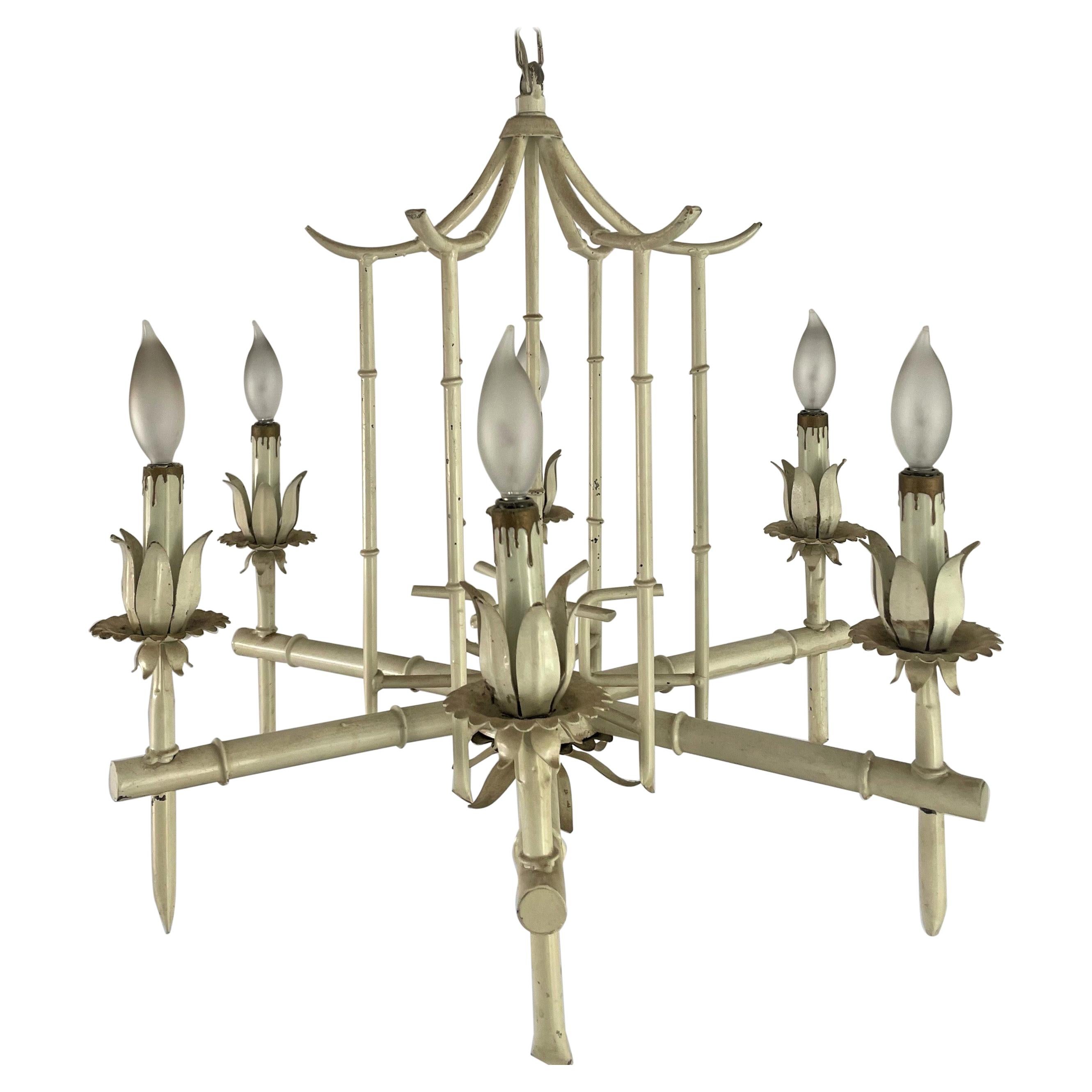 Painted Hollywood Regency Faux Bamboo Chandelier