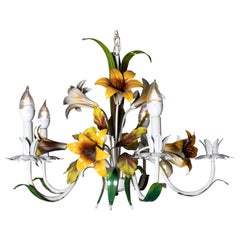 Painted Hollywood Regency Style Tole Lilly Flower Chandelier