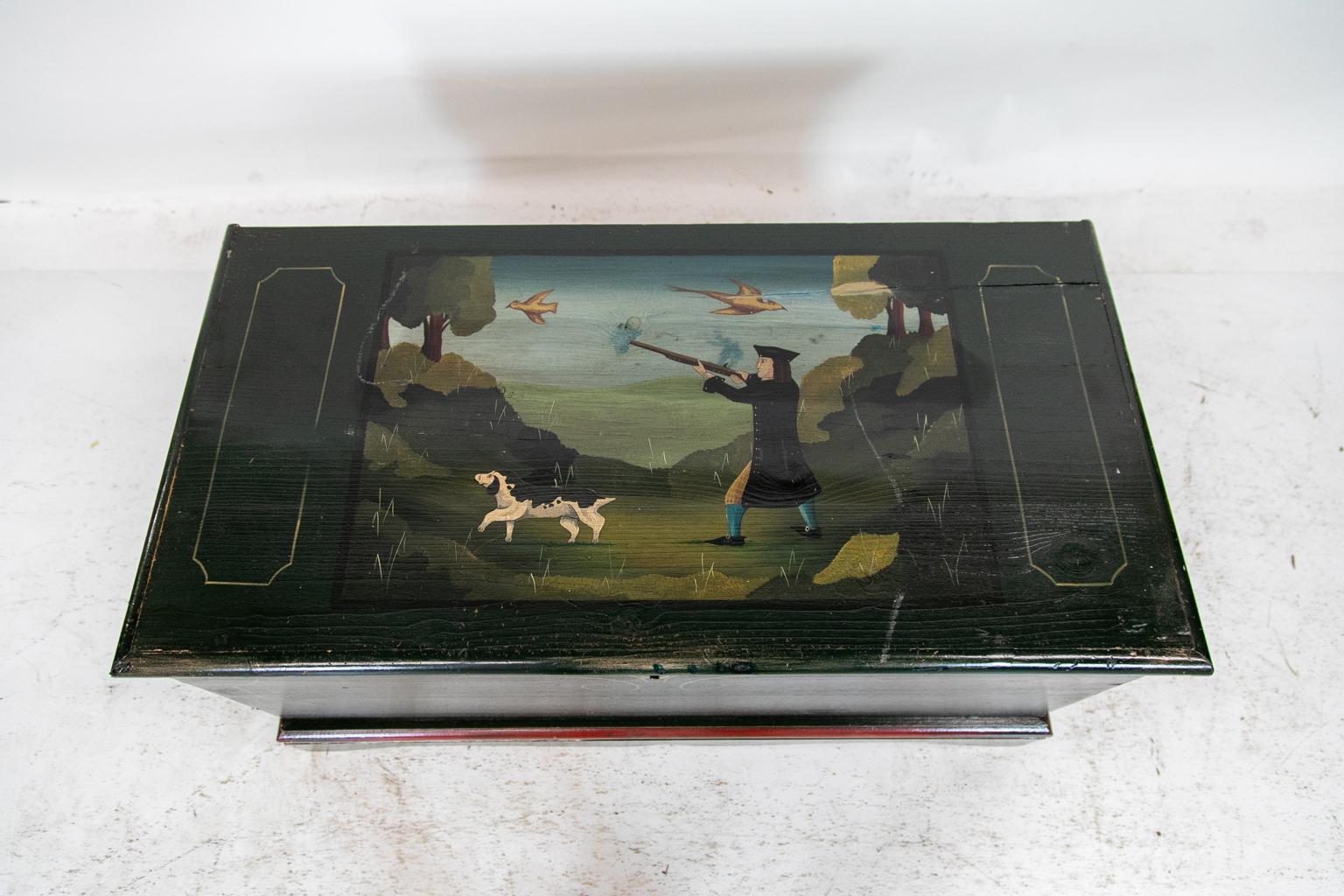 English Painted Hunting Scene Blanket Chest