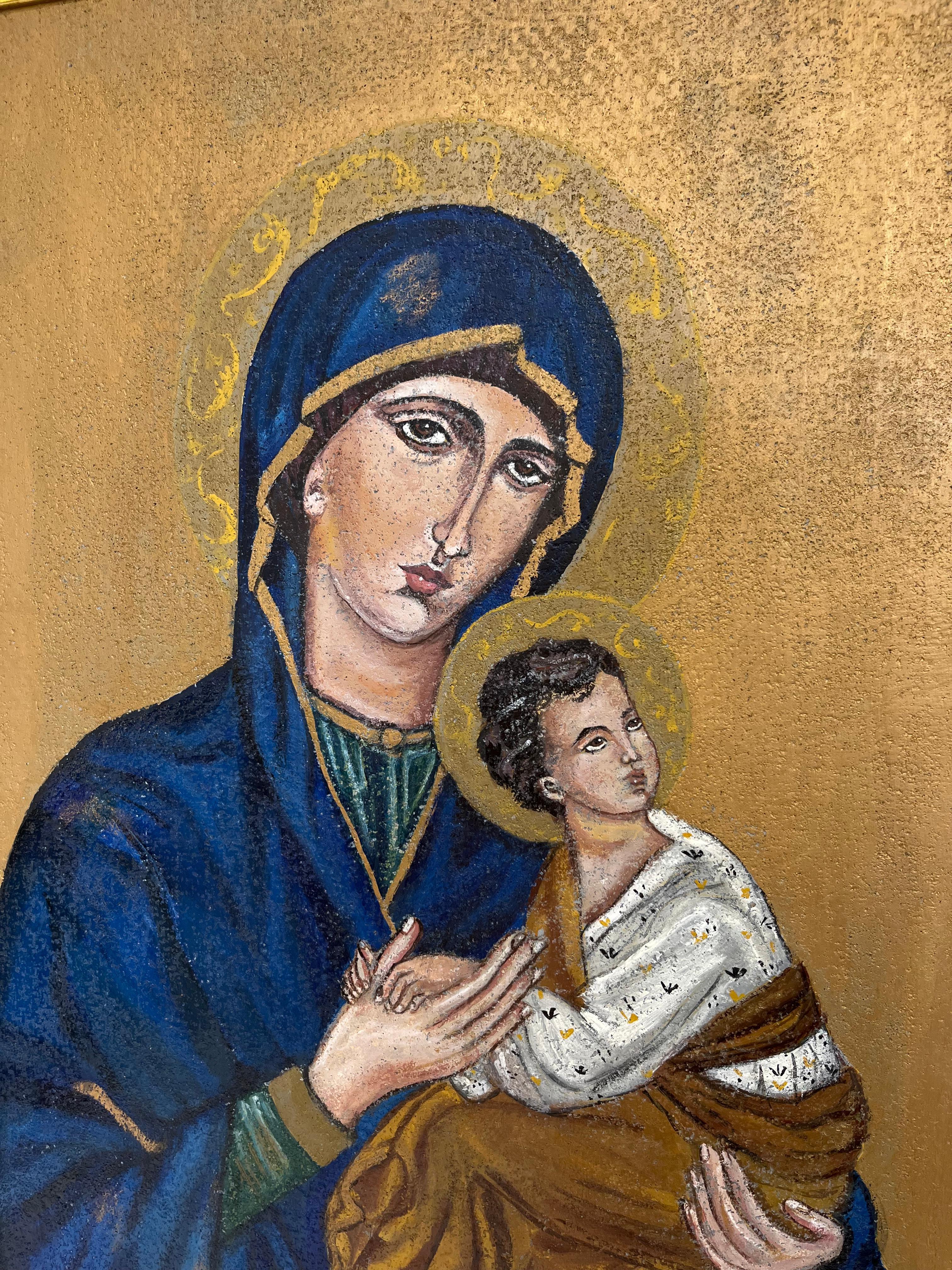 Painted Icon Depicting Notre Dame Du Perpétuel Secours Oil On Jute anvas, 1960s For Sale 2