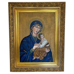 Icone dipinte raffiguranti Notre Dame Du Perpétuel Secours Olio su anvas di iuta, anni '60