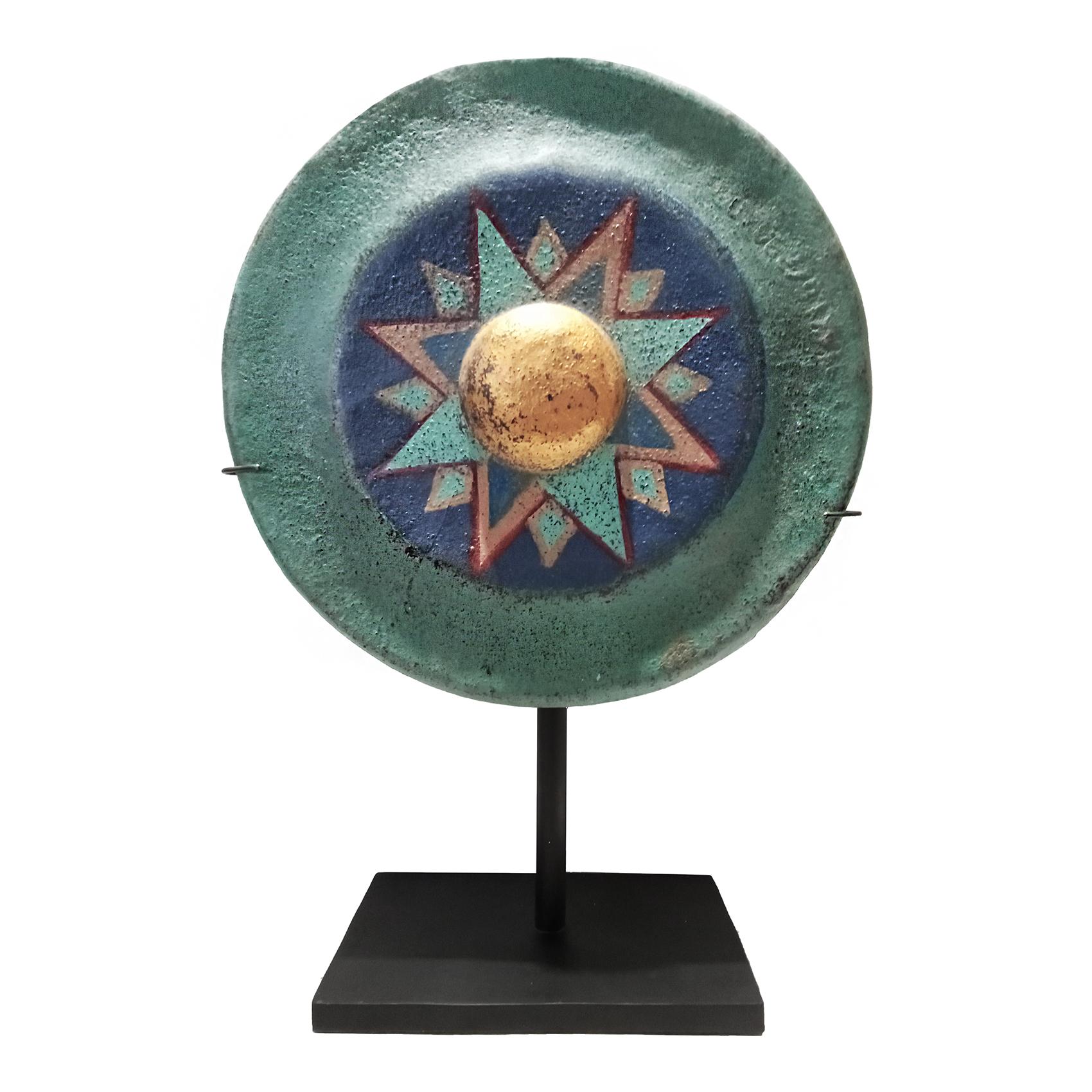 Polychromed Painted Indonesian Gong on Stand, mid-20th Century For Sale