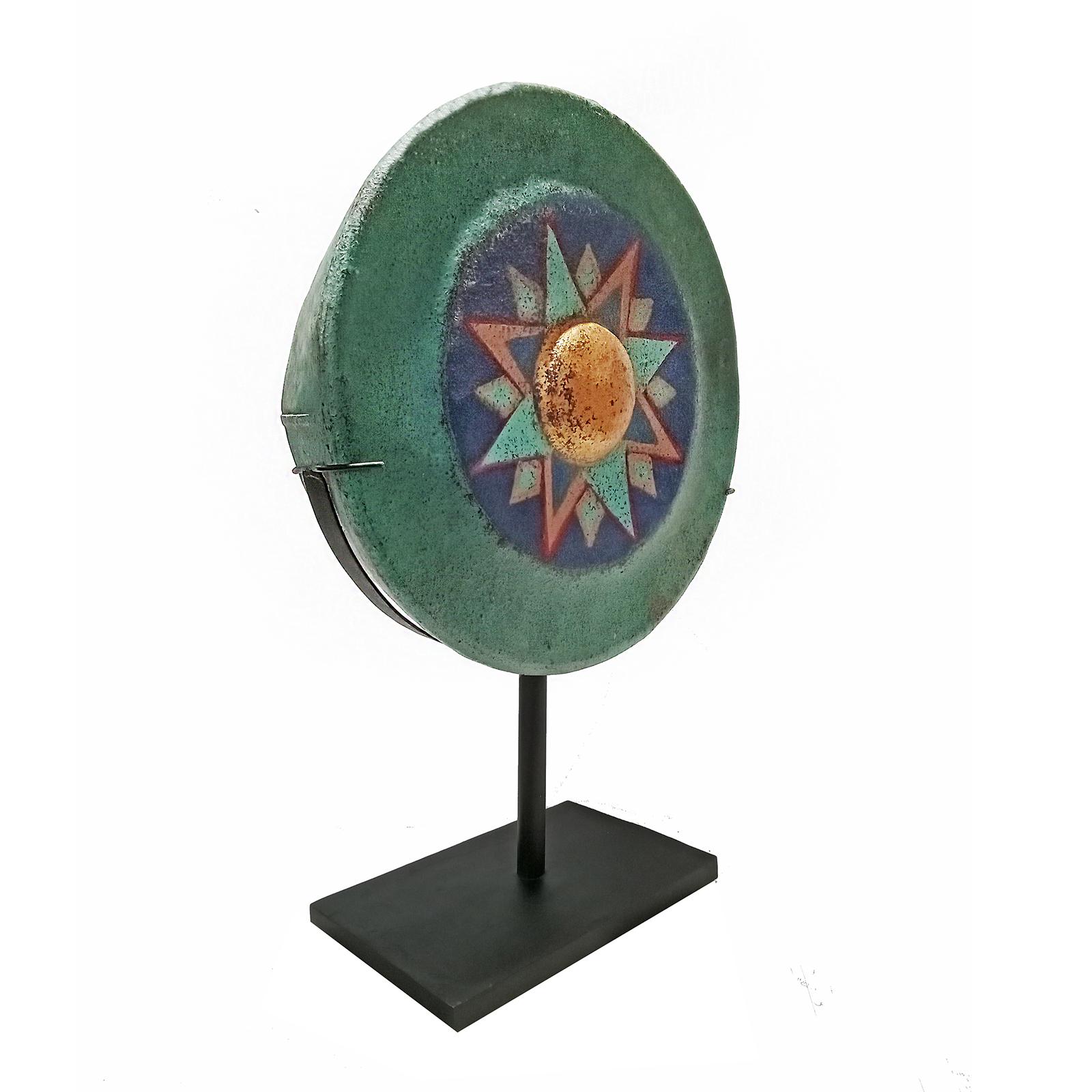 Mid-20th Century Painted Indonesian Gong on Stand, mid-20th Century For Sale