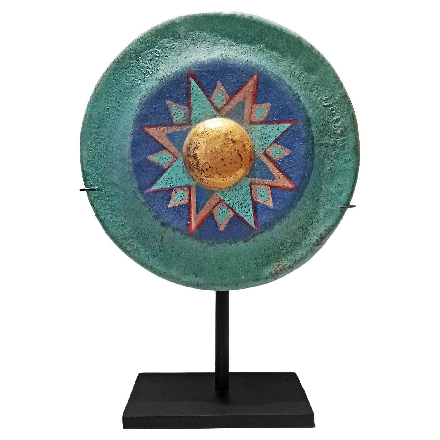 Painted Indonesian Gong on Stand, mid-20th Century For Sale