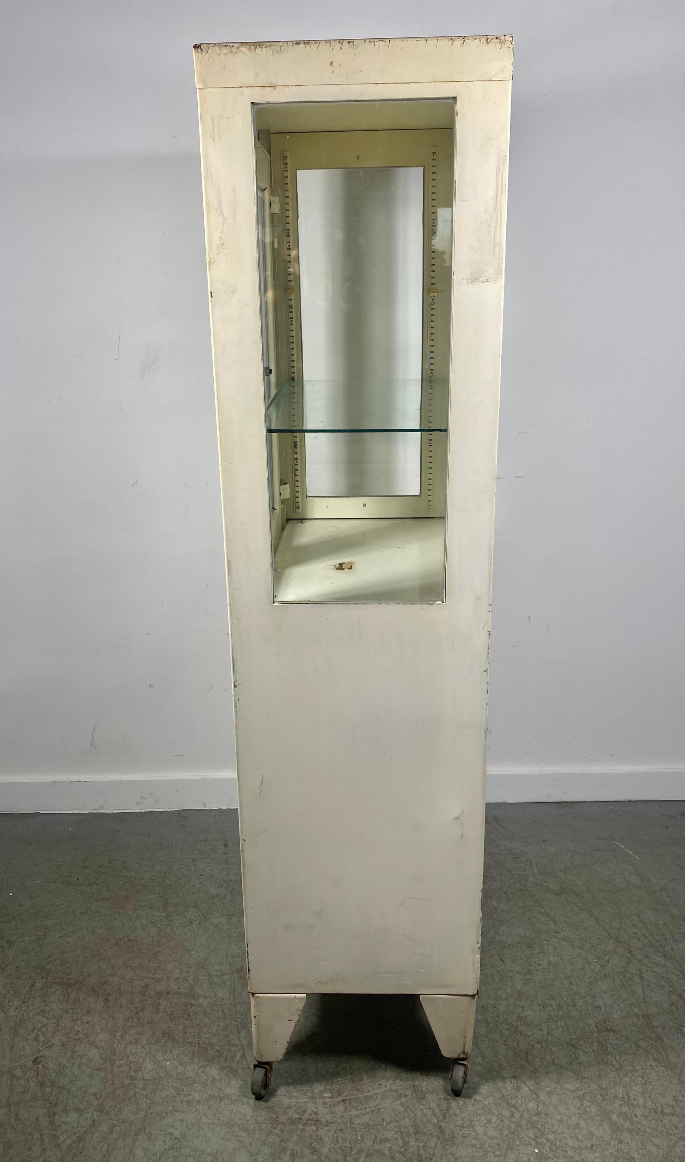 Painted Industrial Metal & glass Cabinet , c1950s...medical / architectural  In Good Condition In Buffalo, NY