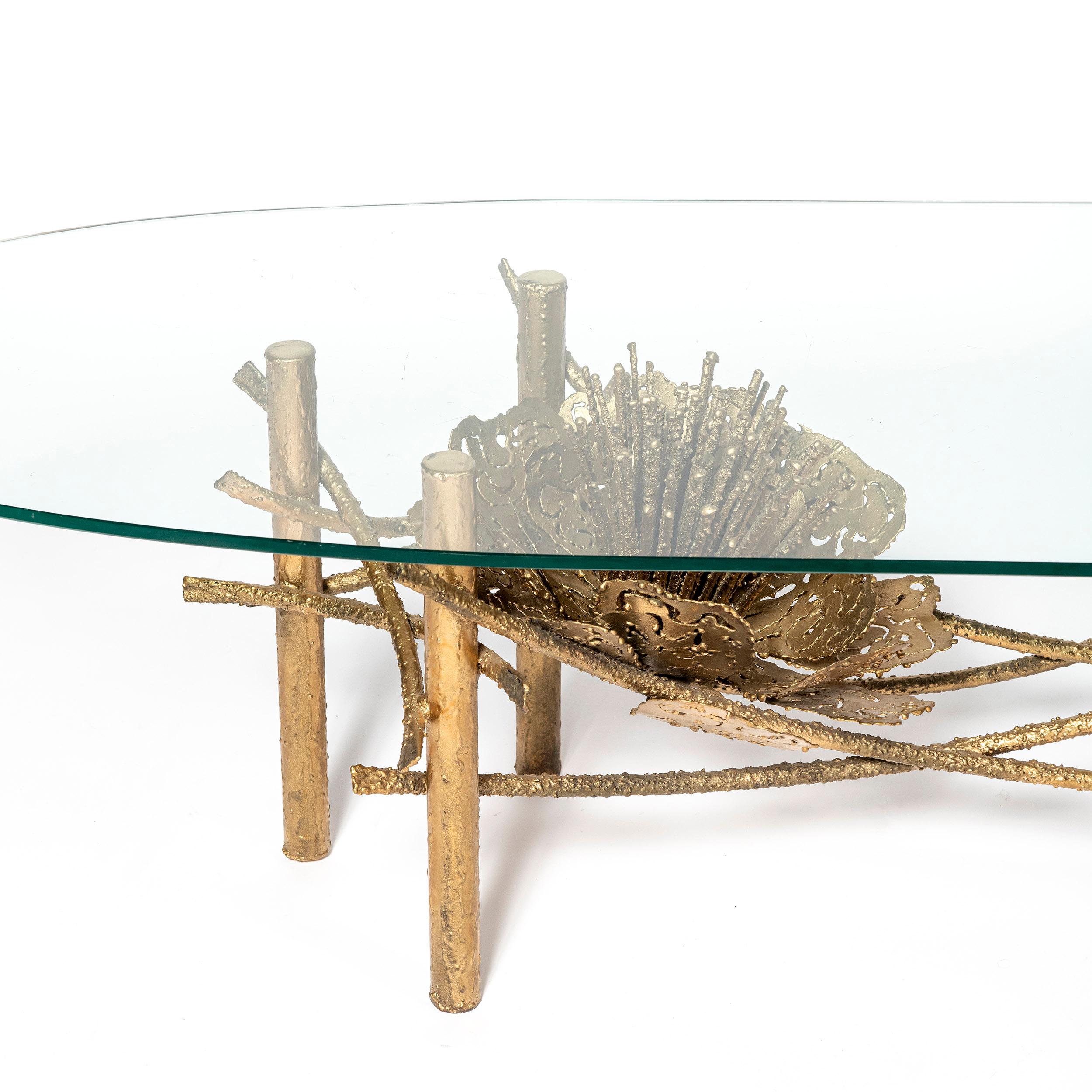 Mid-Century Modern Painted Iron and Glass Low Table Lotus Blossom by Curtis Jere, USA, C. 1960 For Sale