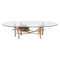 Mesa baja de hierro pintado y cristal Flor de loto de Curtis Jere, EE.UU., c. 1960