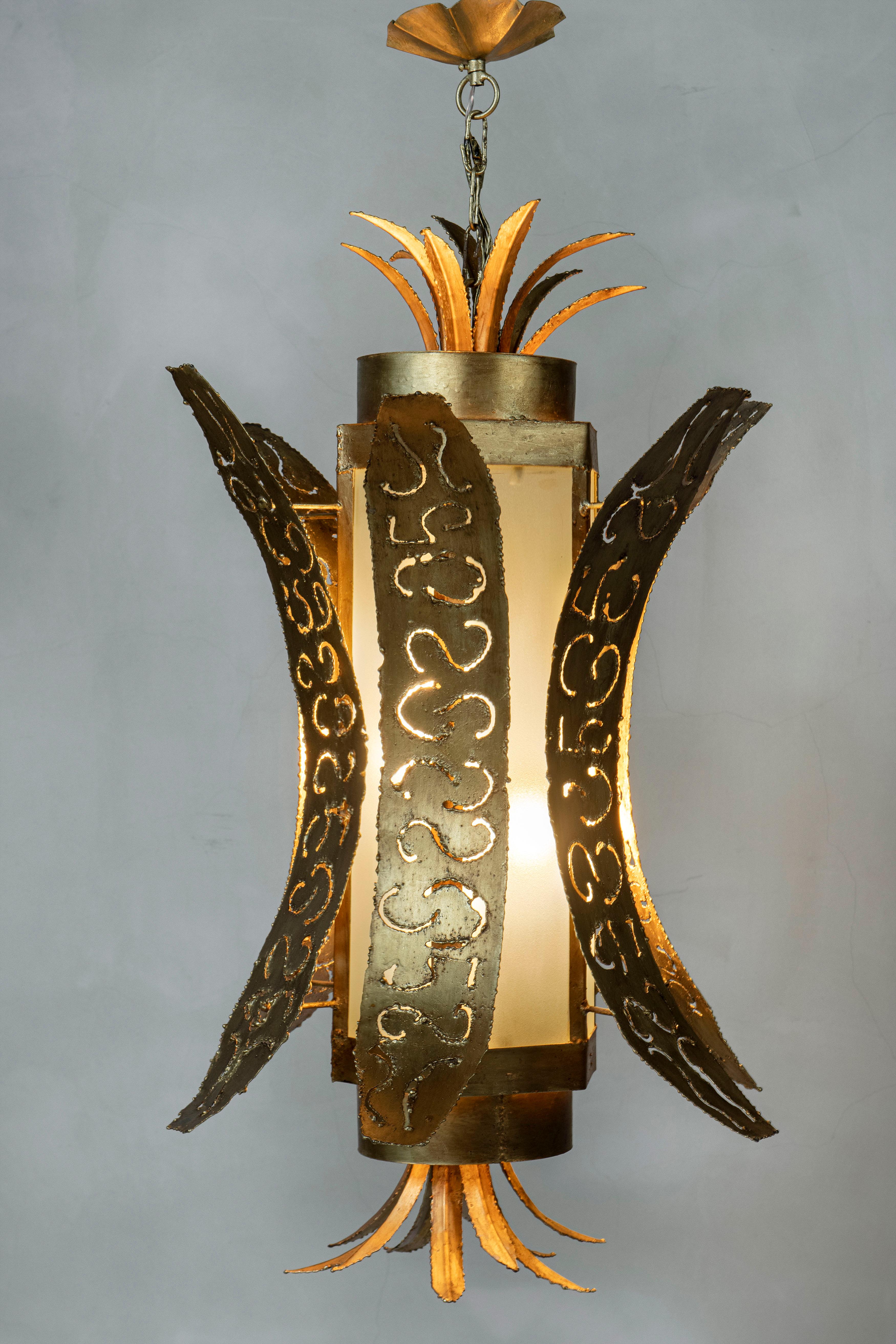 Painted iron and glass pendant attributed to Curtis Jere, United States, circa 1960.