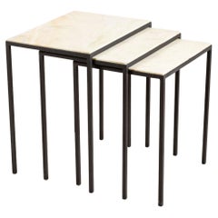 Vintage Painted Iron and Marble Nesting Tables, Argentina, circa 1960