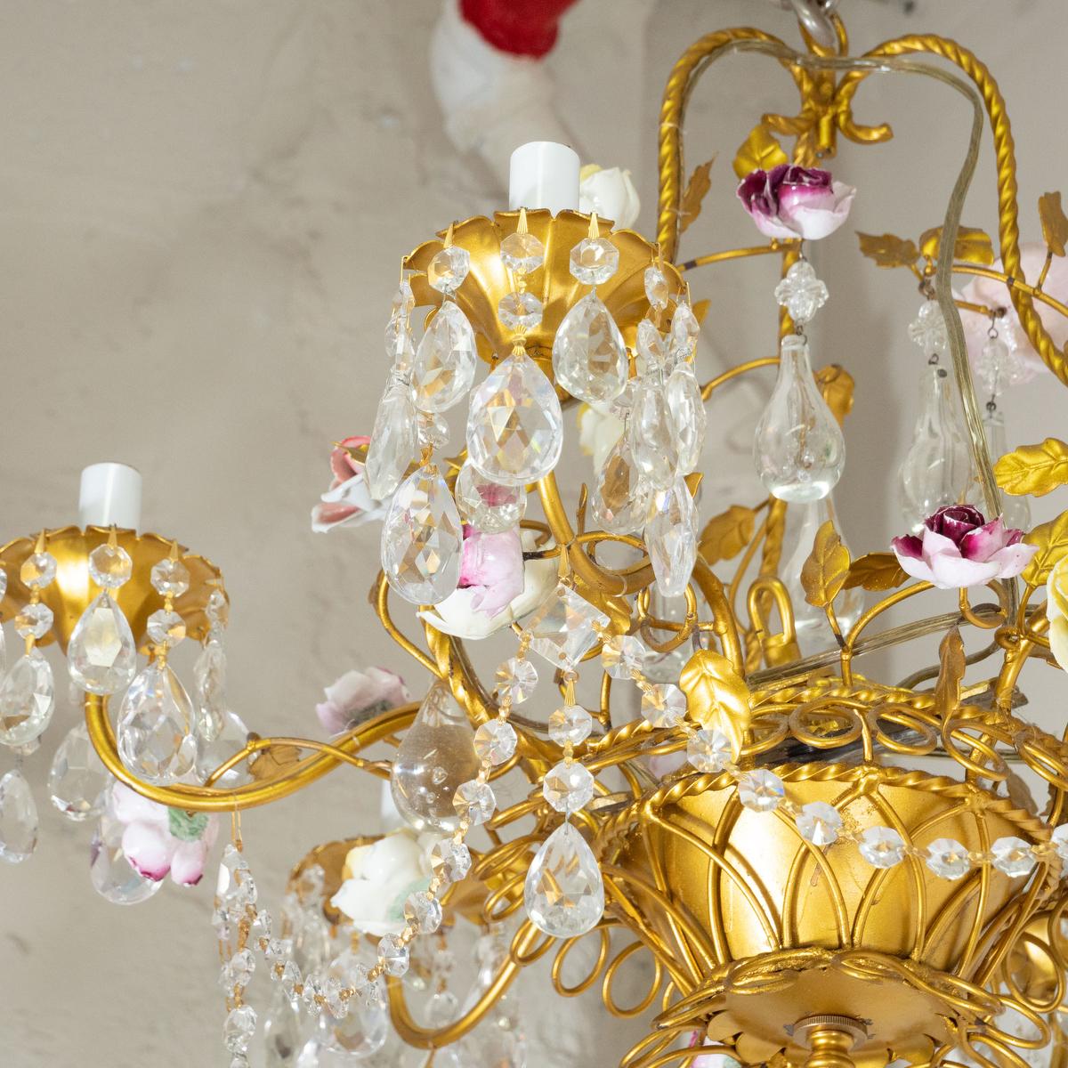 Painted Iron Crystal Drop Chandelier For Sale 7