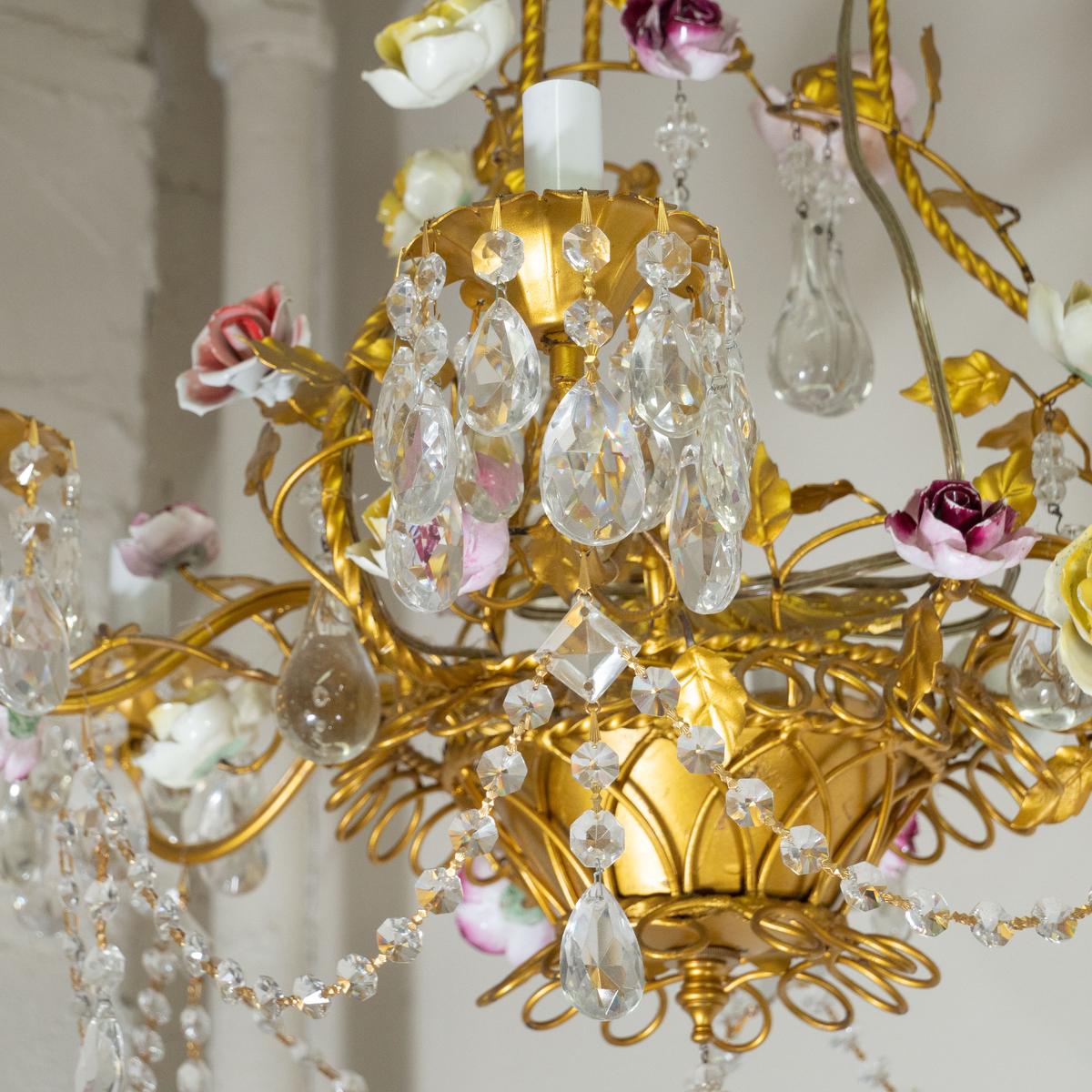 Painted Iron Crystal Drop Chandelier In Good Condition For Sale In Tarrytown, NY