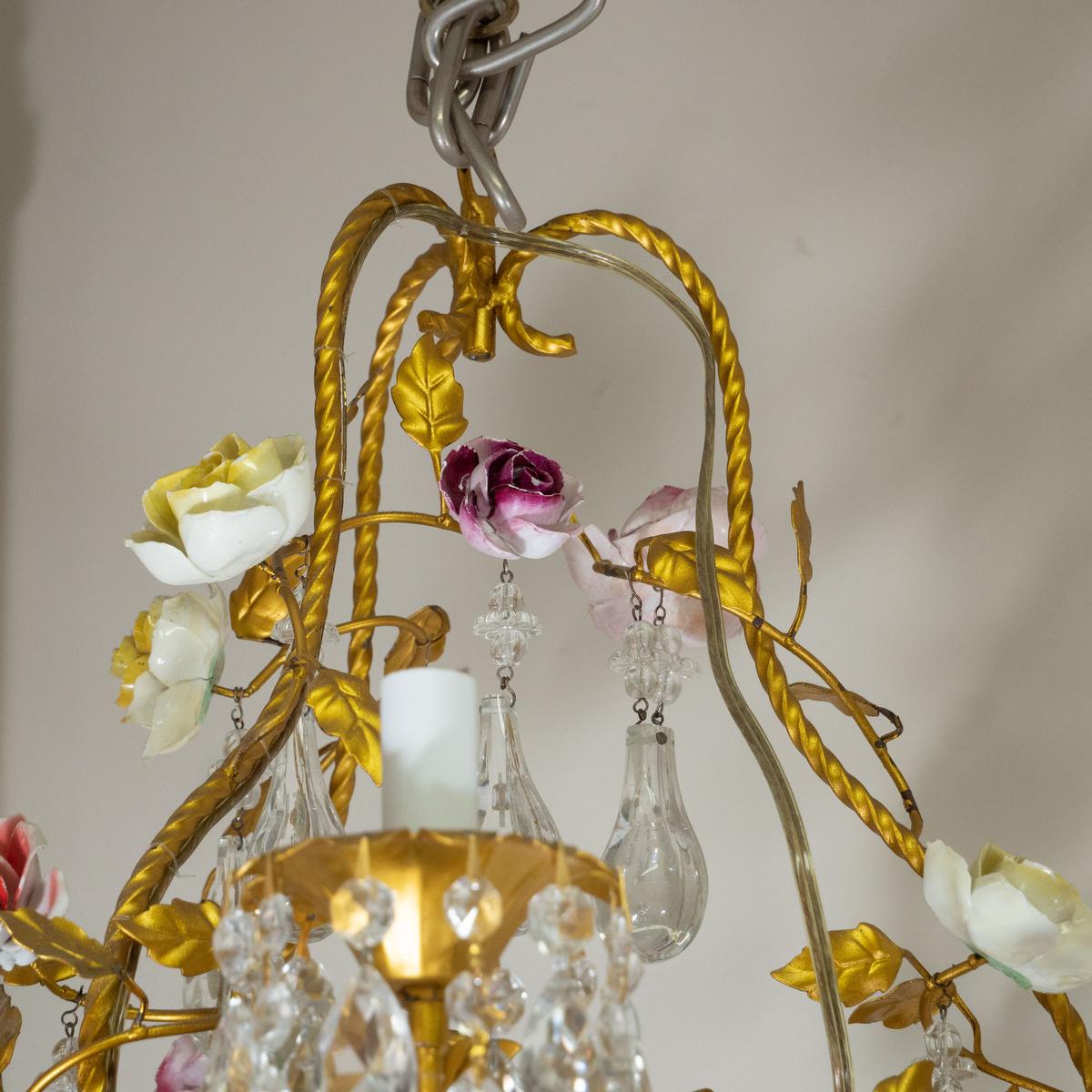 Painted Iron Crystal Drop Chandelier For Sale 2