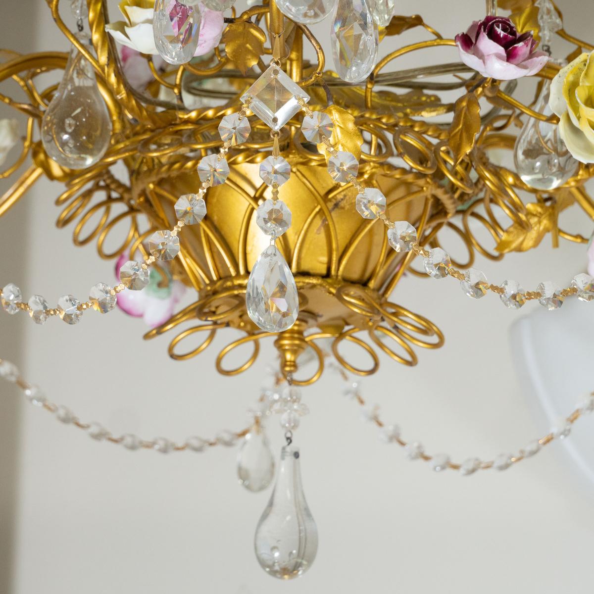 Painted Iron Crystal Drop Chandelier For Sale 3