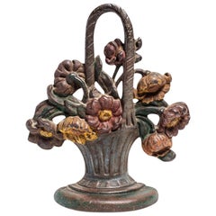 19th Century Painted Floral Bouquet Cast Iron Door Stop