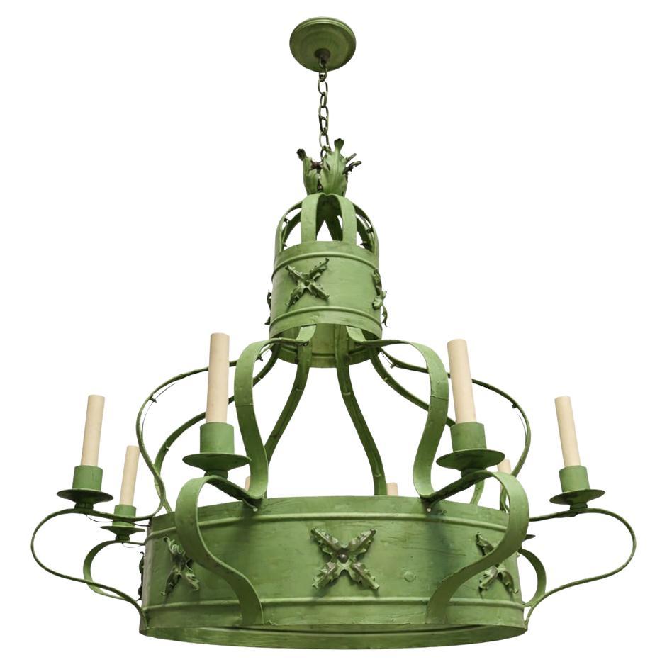 Painted Iron Verdigris chandelier For Sale