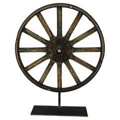 Painted Iron Wheel on Stand