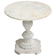 Painted Italian Accent Table with Round Marble Top