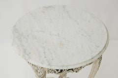 Painted Italian Carved Occasional Table with Round Carrara Marble Top