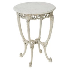 Painted Italian Carved Occasional Table with Round Carrara Marble Top