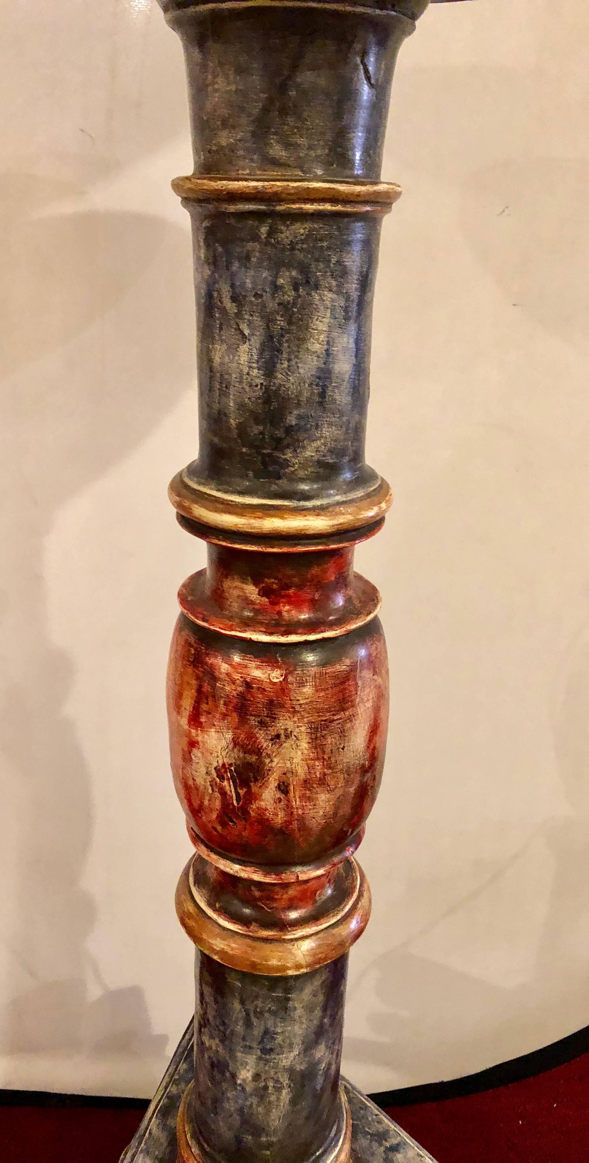 Painted Italian Continental Candle Prick Standing Lamp, 18th-19th Century 4