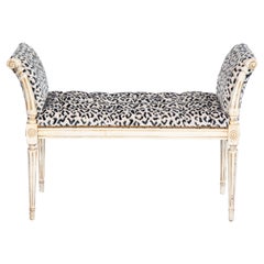 Painted Italian Louis XVI-style Window Seat Bench Upholstered in Leopard Velvet