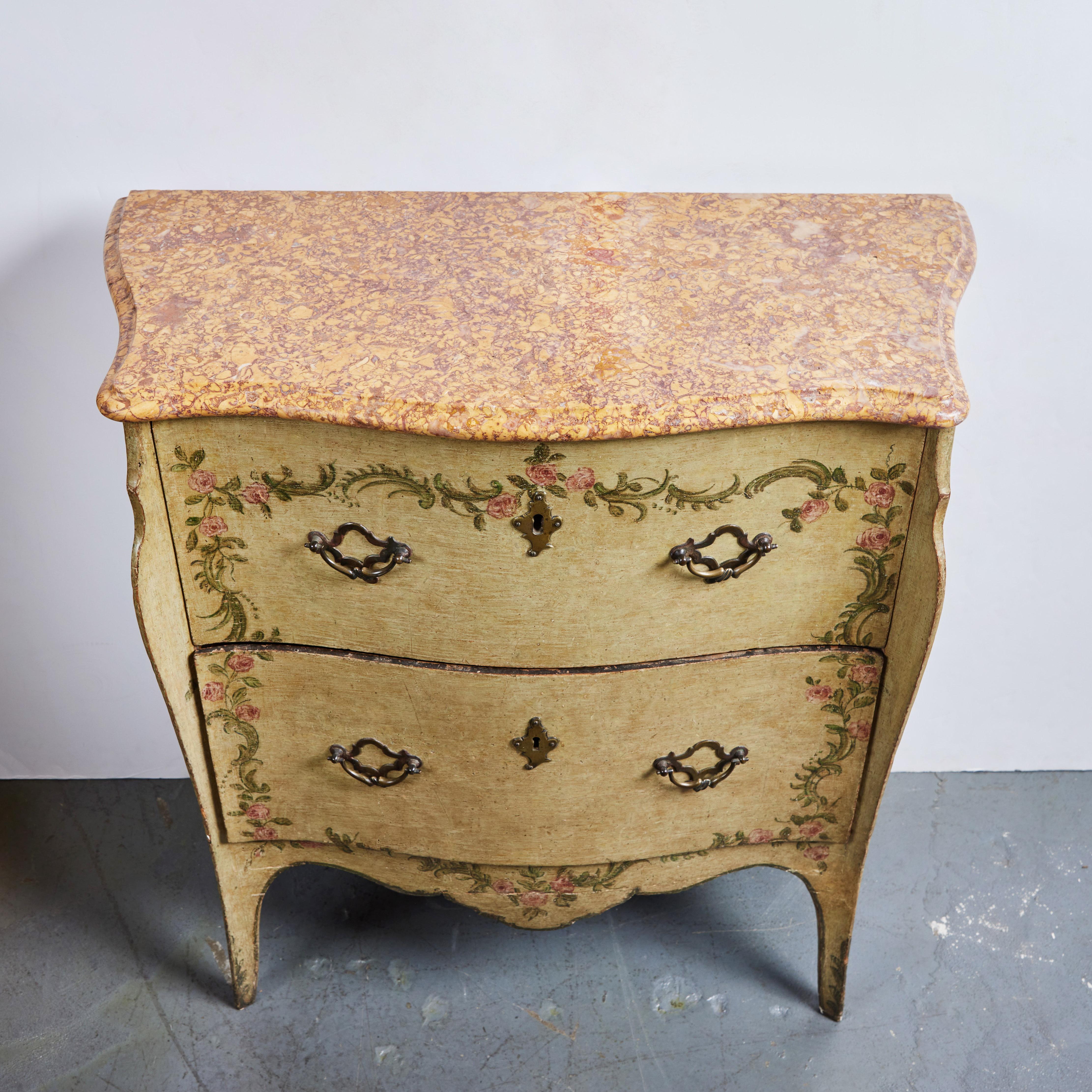 Baroque Painted Italian Marble Top Commode For Sale