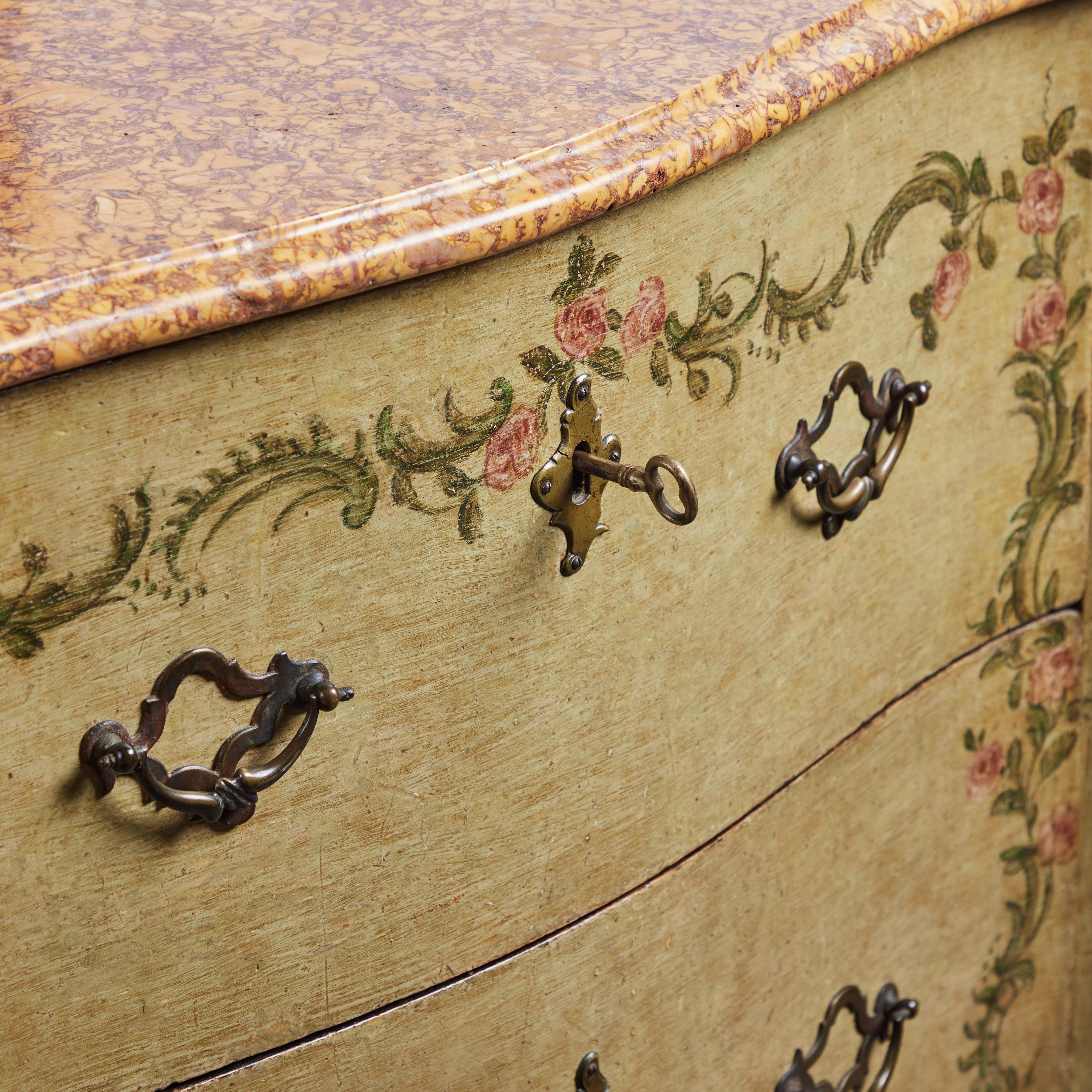 18th Century and Earlier Painted Italian Marble Top Commode For Sale