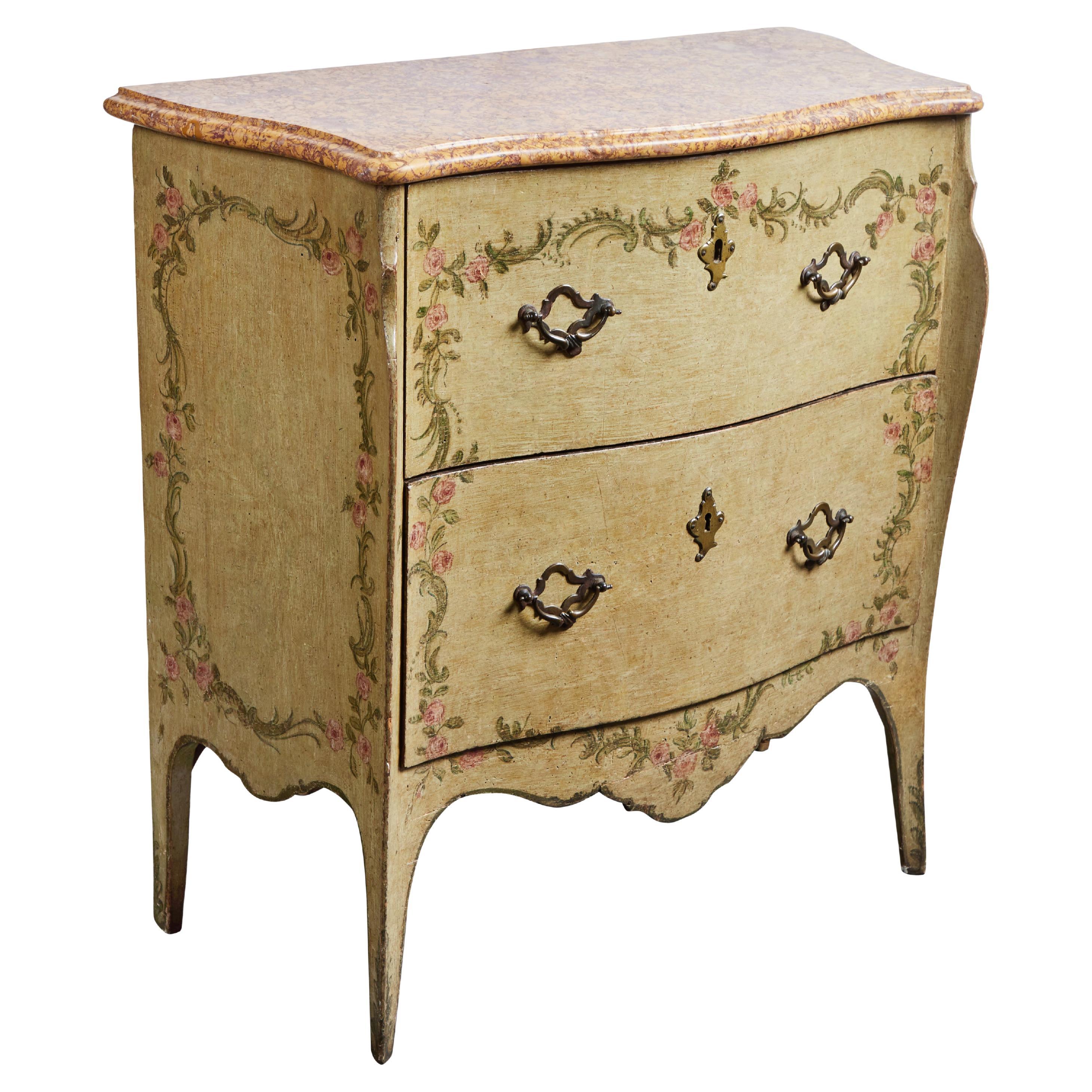 Commode italienne peinte à dessus en marbre