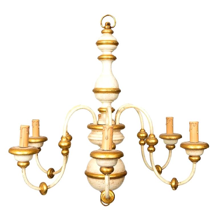 Painted Italian Six-Arm Wood and Iron Chandelier