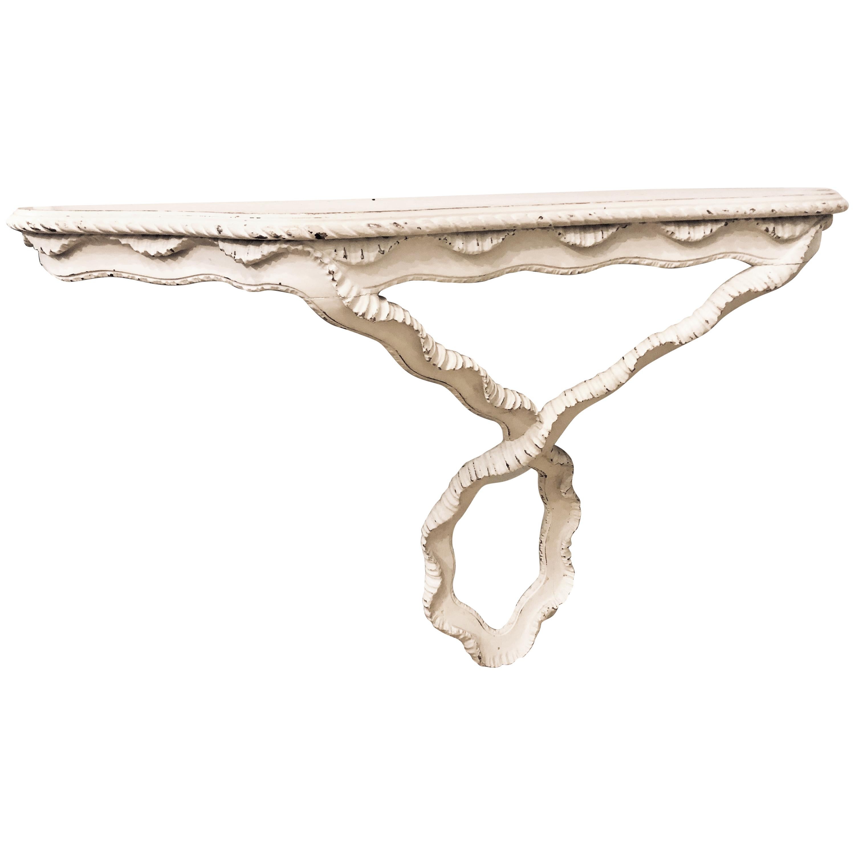 Painted Italian Wall Mount Console with a Ribbon Form Base