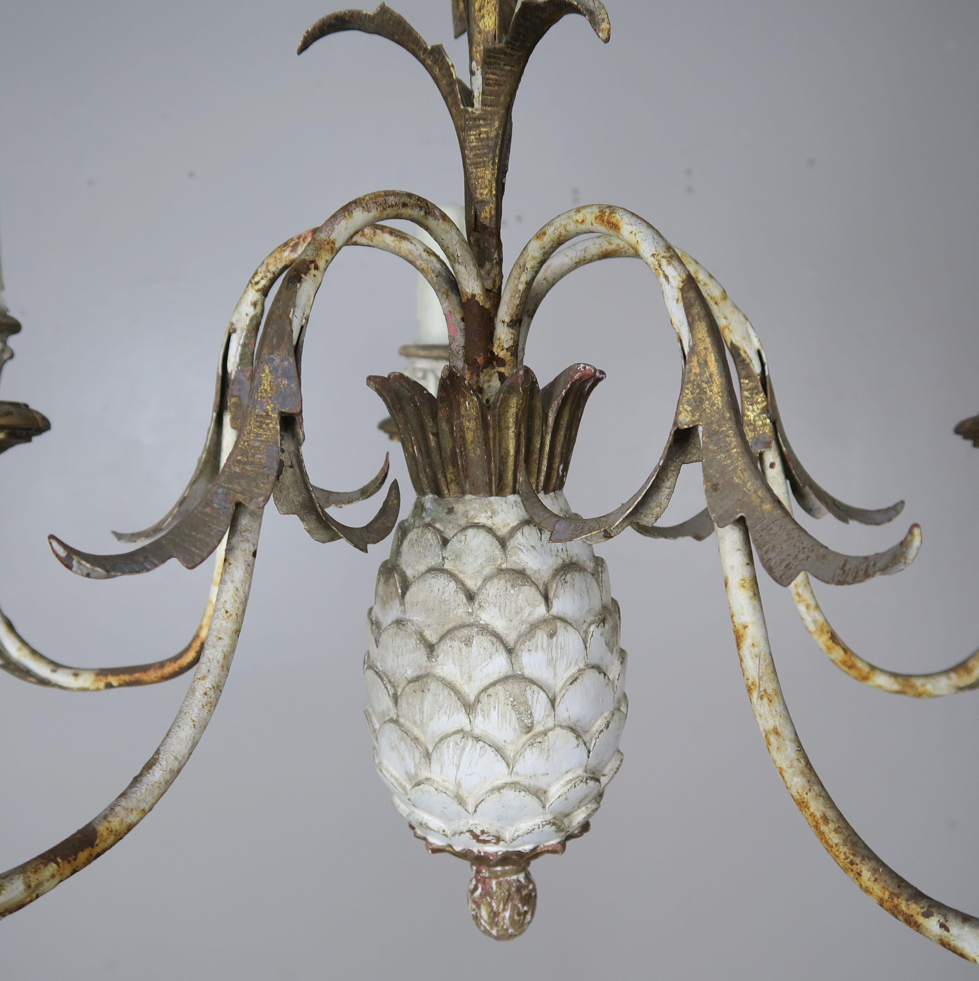 Painted Italian Wood & Metal Pineapple Chandelier, circa 1940s 6