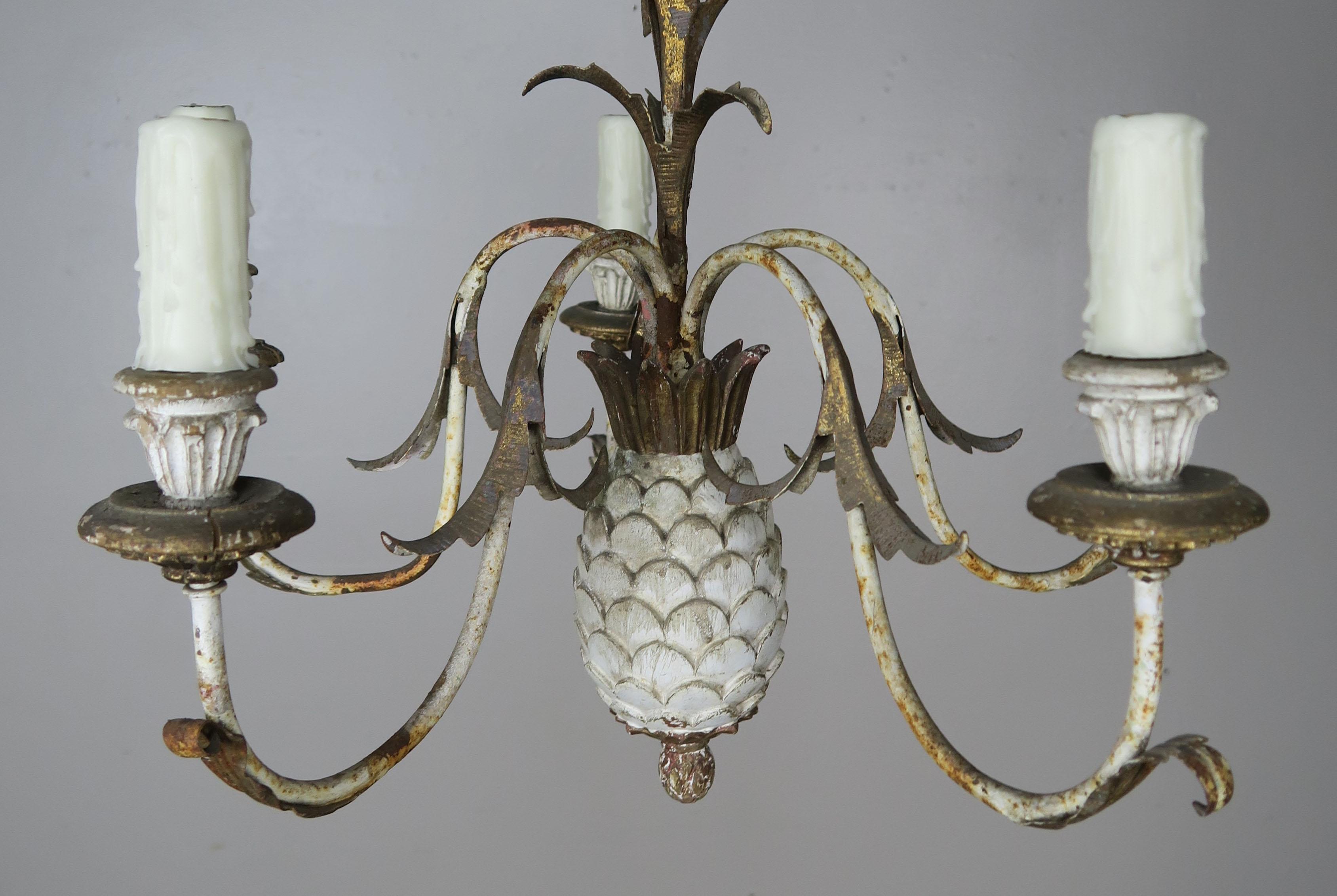 Mid-Century Modern Painted Italian Wood & Metal Pineapple Chandelier, circa 1940s