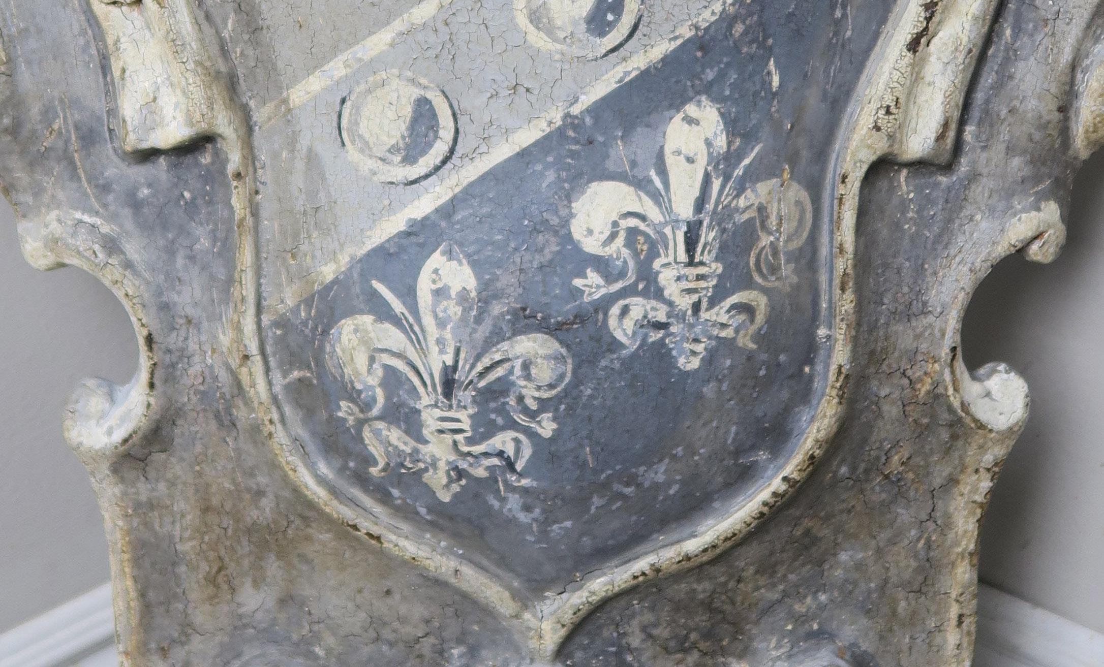 Baroque Painted Italian Wood Shield with Winged Dragon