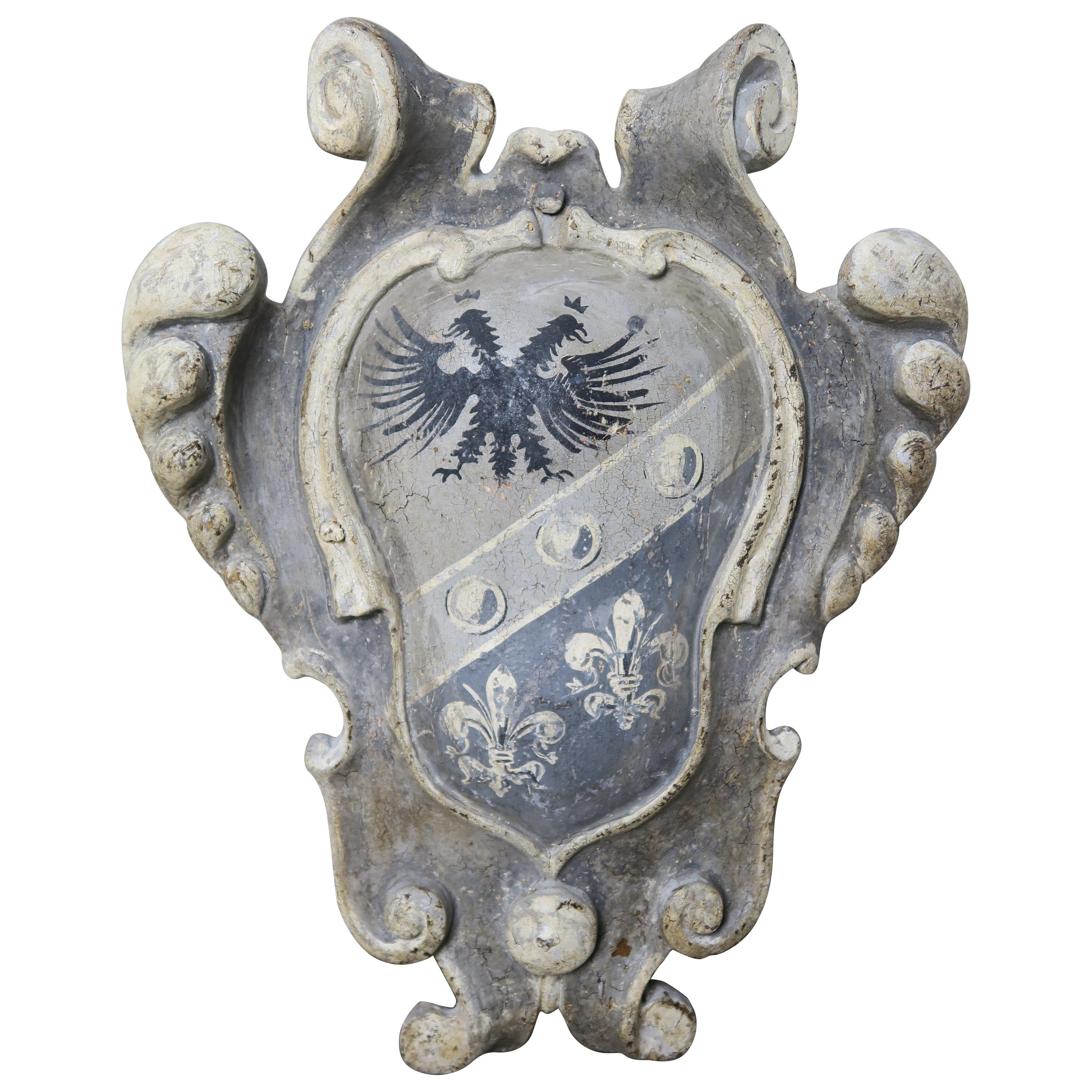 Painted Italian Wood Shield with Winged Dragon