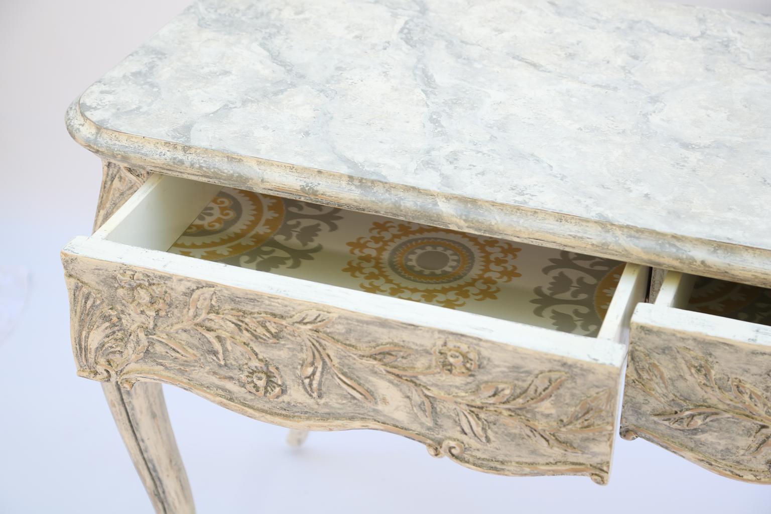 Hand-Carved Painted Italian Writing Table with Acanthus Carved Apron