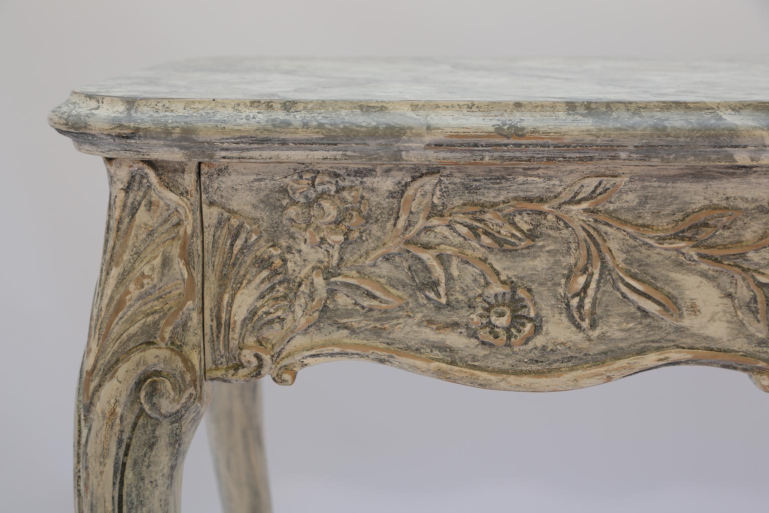 Painted Italian Writing Table with Acanthus Carved Apron 2