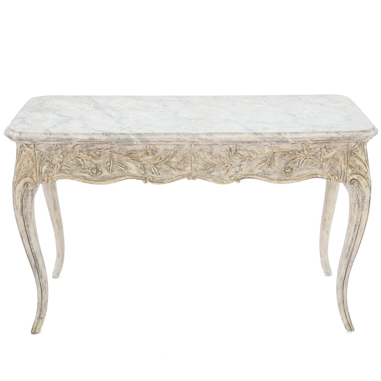 Painted Italian Writing Table with Acanthus Carved Apron