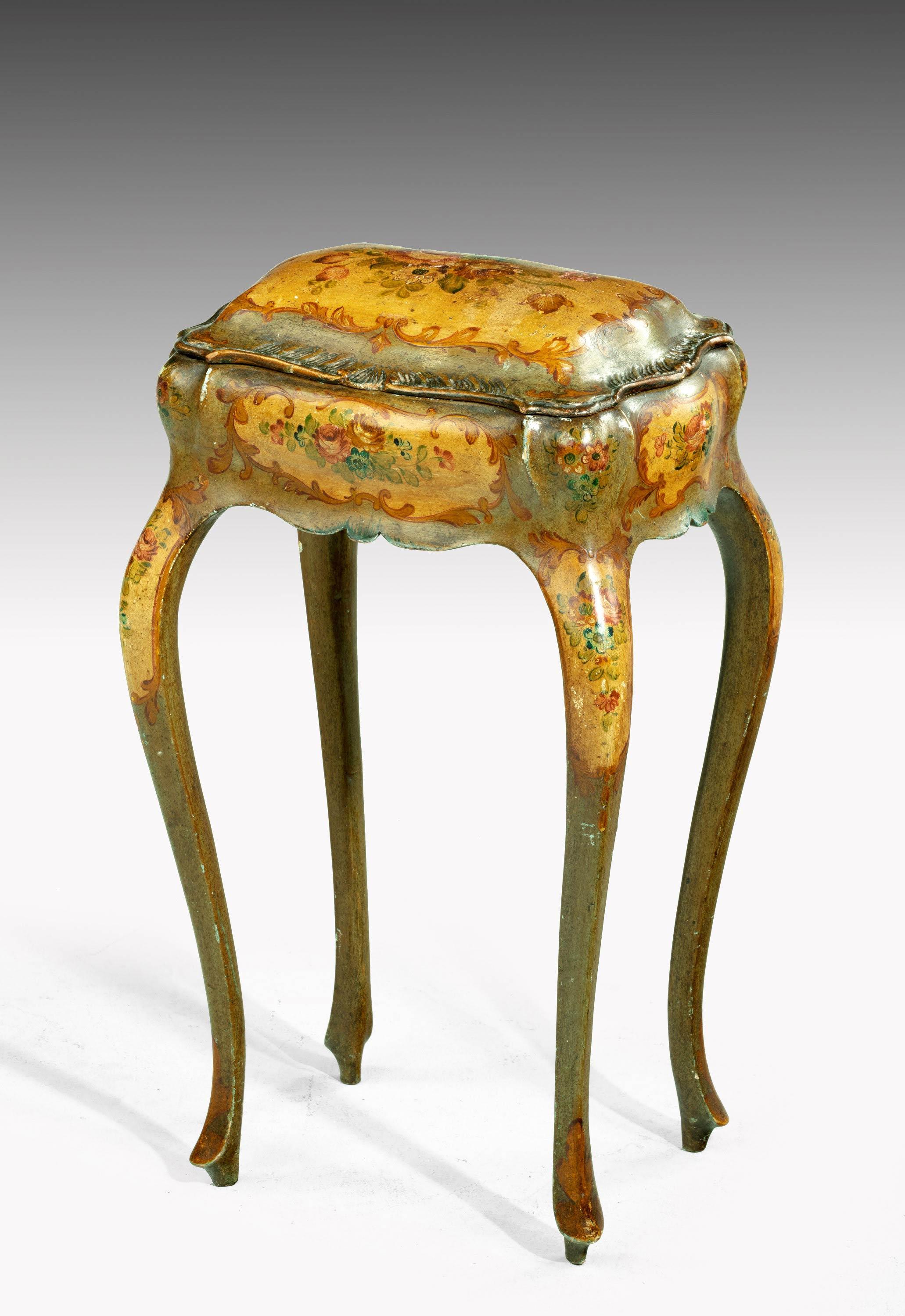 English Painted Ladies Sewing Table of Exaggerated Bombay Form