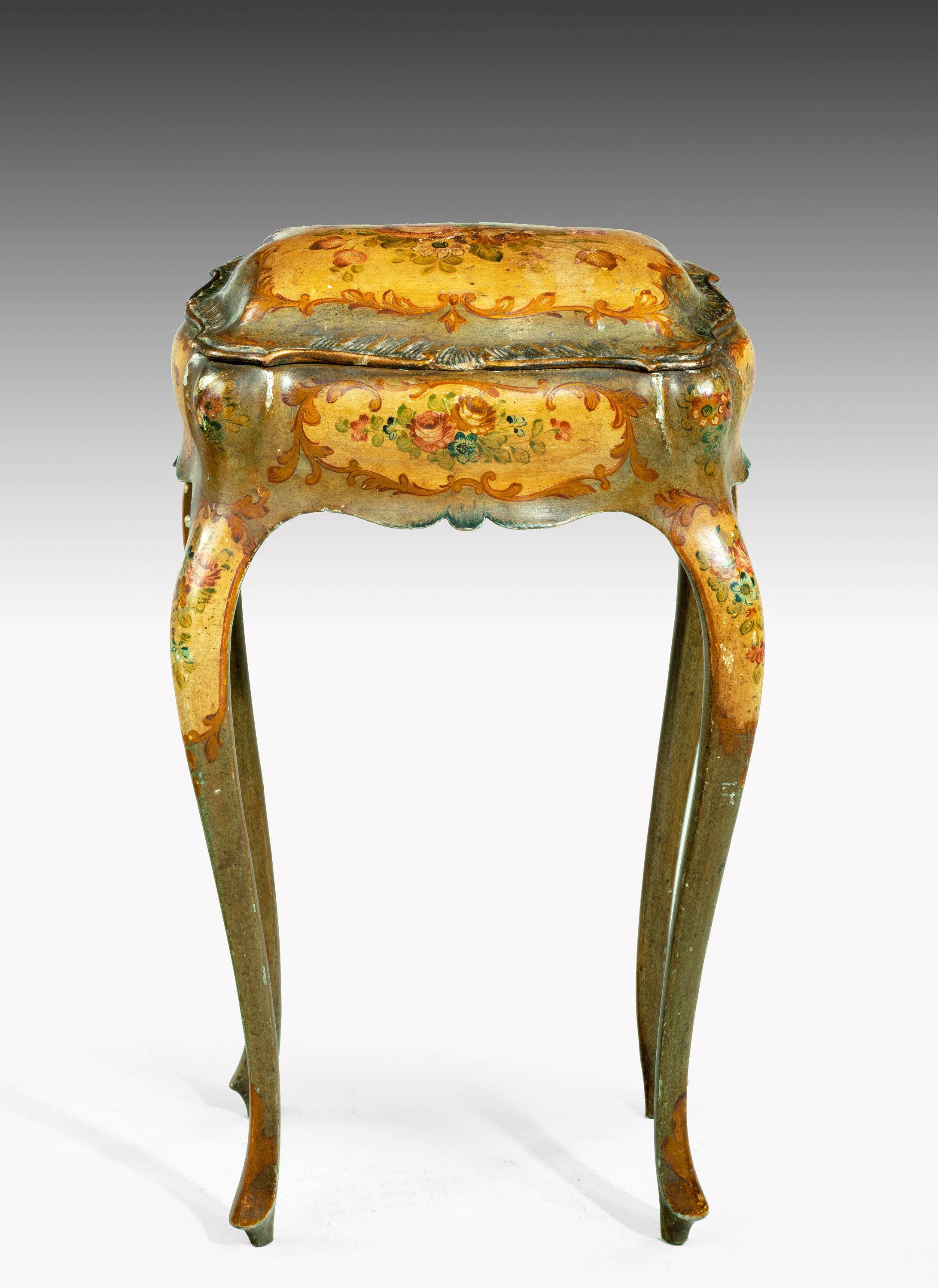 Late 19th Century Painted Ladies Sewing Table of Exaggerated Bombay Form