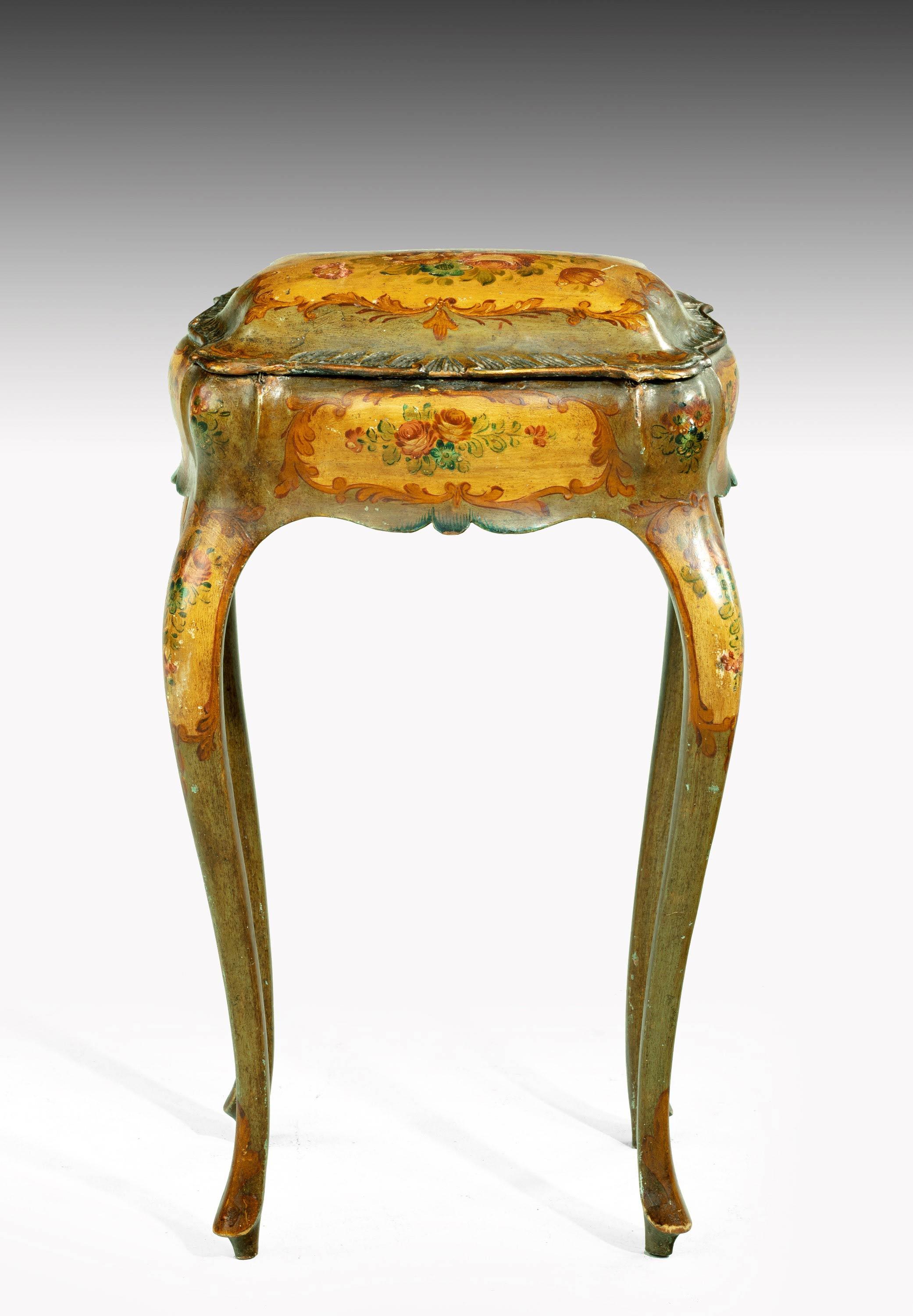 Wood Painted Ladies Sewing Table of Exaggerated Bombay Form