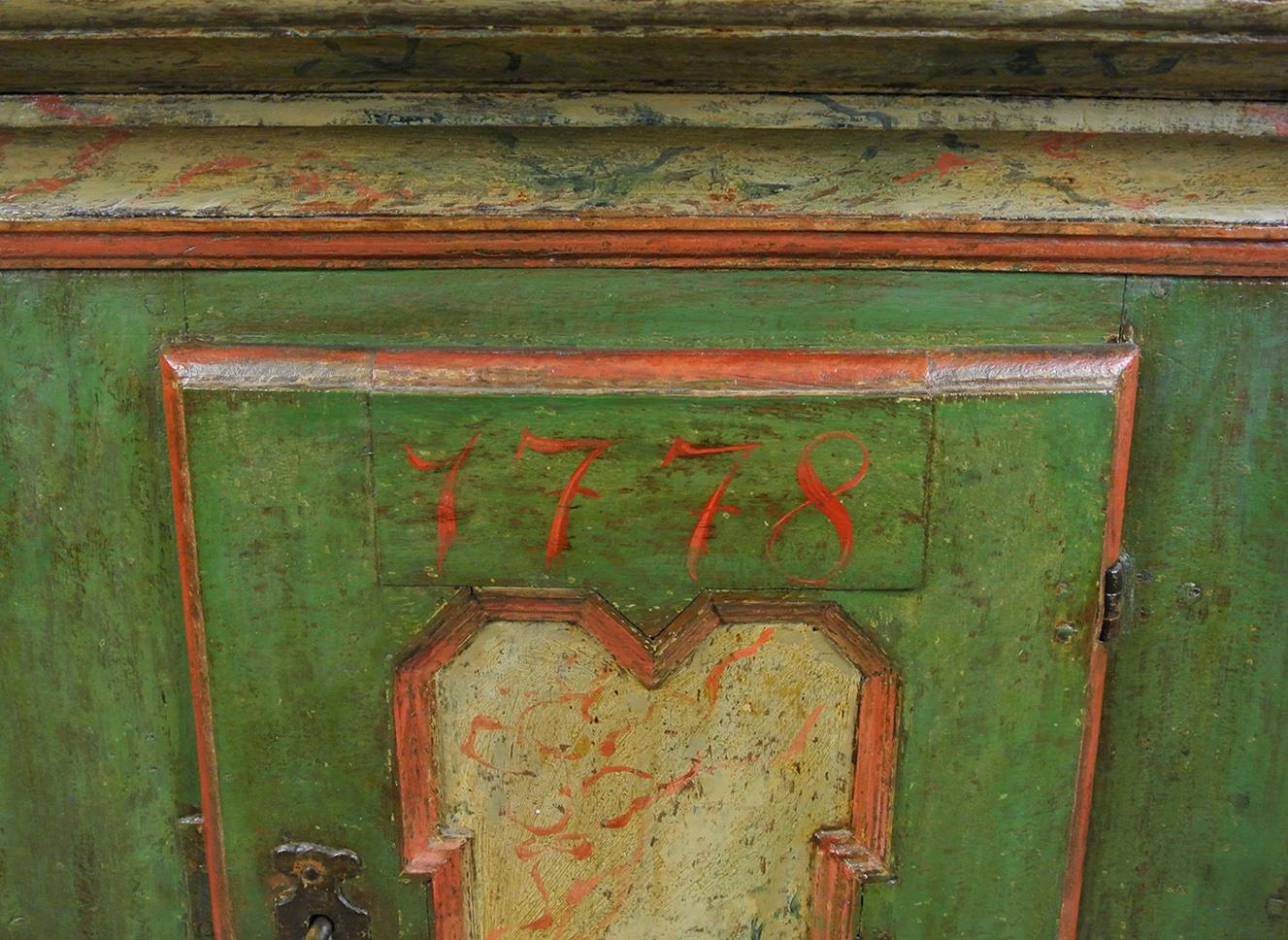 Painted Late 18th Century Swedish Wall Cabinet Dated 1778 In Good Condition For Sale In Heathfield, GB