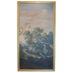 Painted Late 19th Century Italian Scenic Panel in Gold Leaf Frame