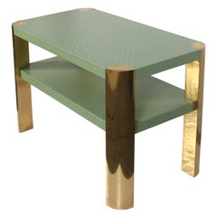 Painted Linen Wrap Karl Springer Style Two Tier Table With Brass Mountings