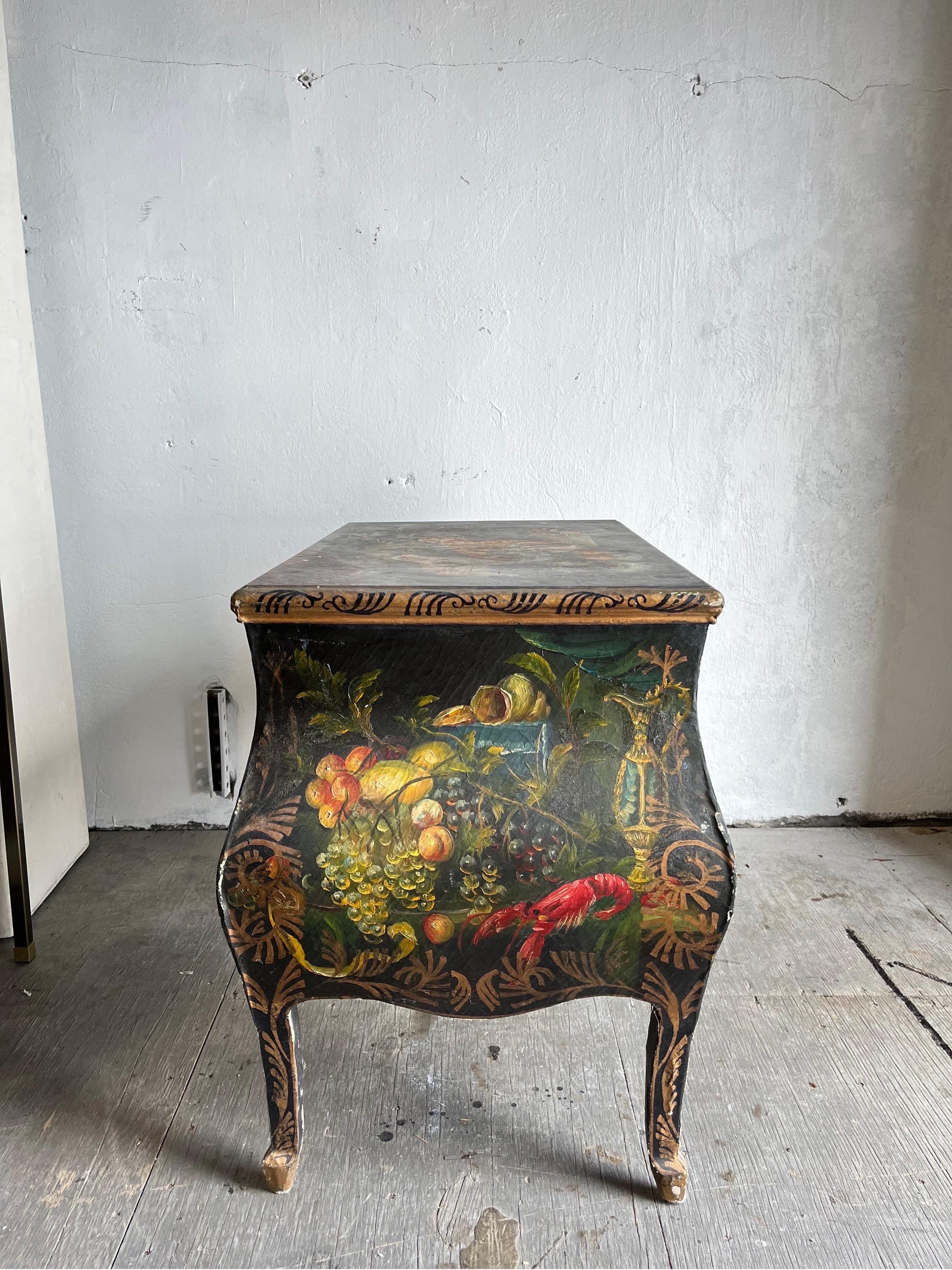 Unknown Painted Linen Wrapped Bombe Chest For Sale