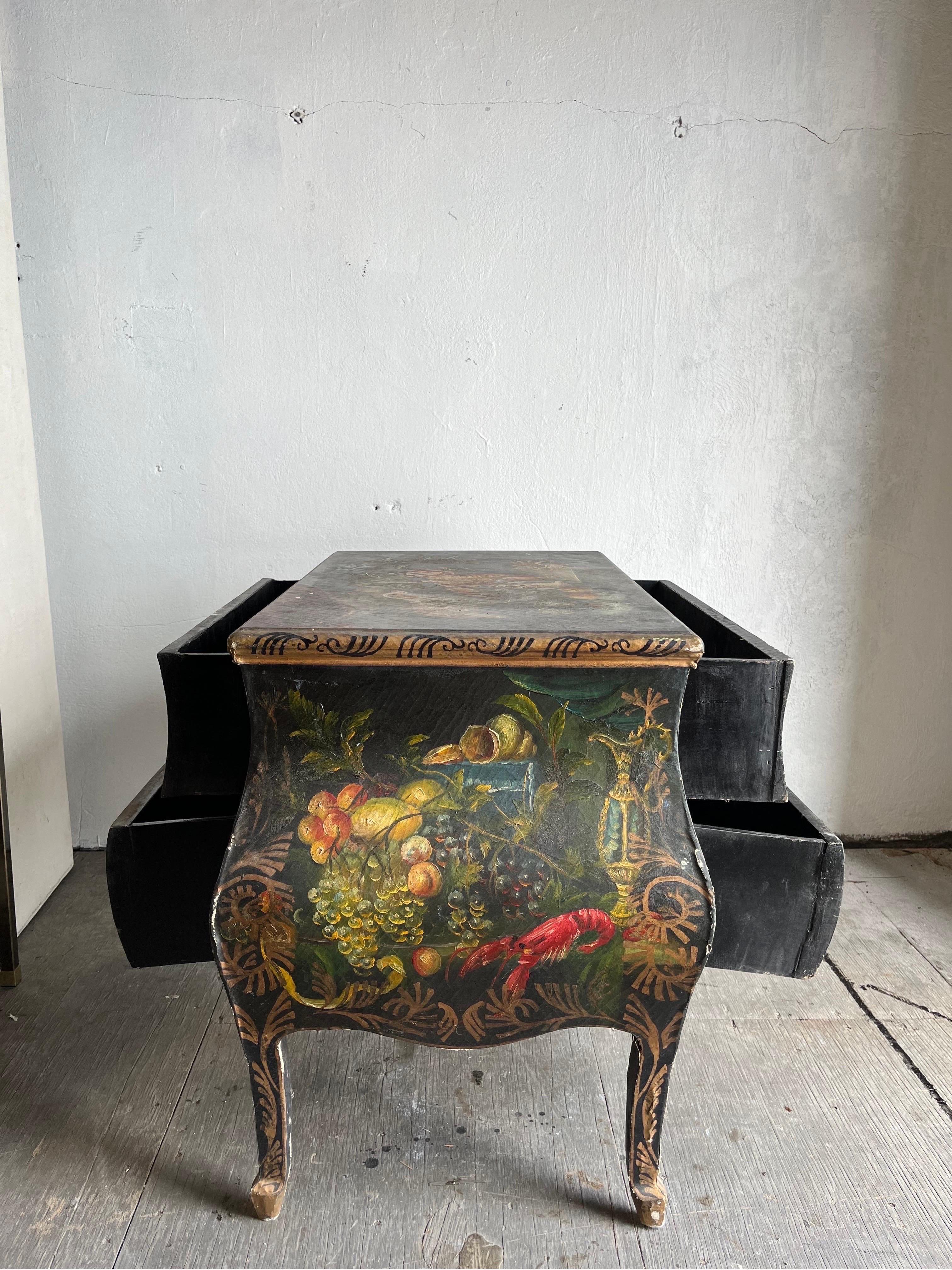 Painted Linen Wrapped Bombe Chest In Good Condition For Sale In W Allenhurst, NJ