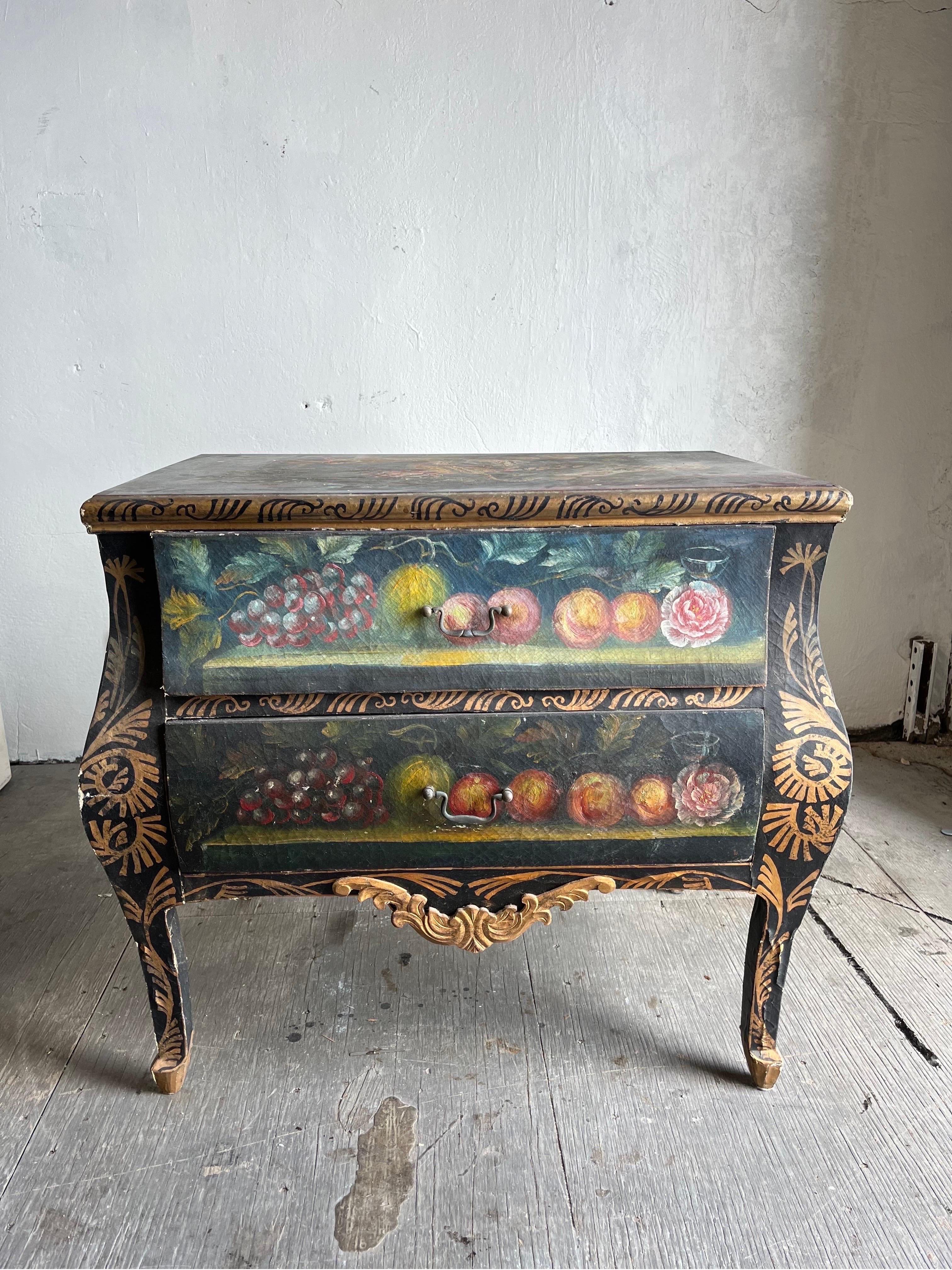 20th Century Painted Linen Wrapped Bombe Chest For Sale