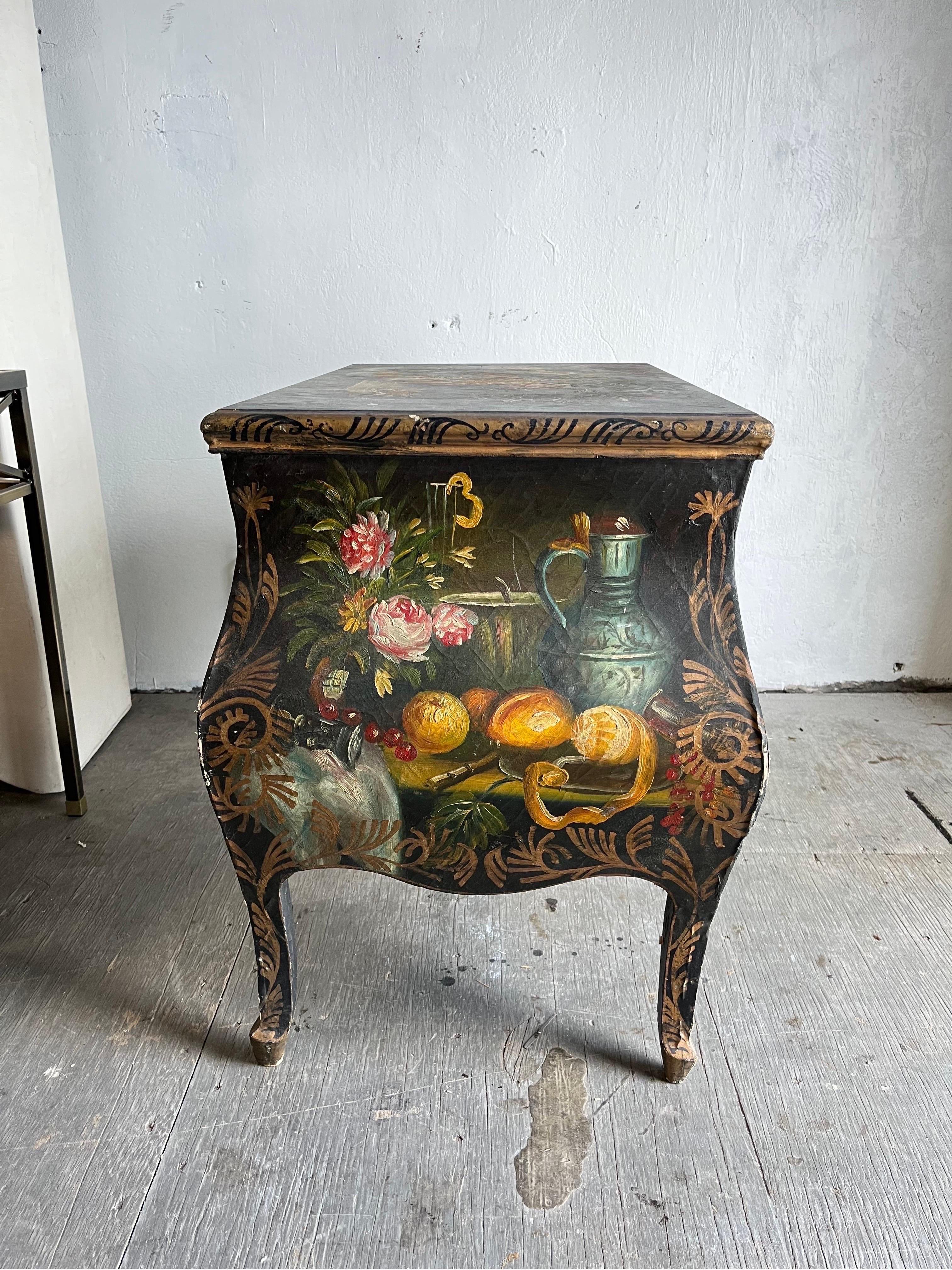 Brass Painted Linen Wrapped Bombe Chest For Sale
