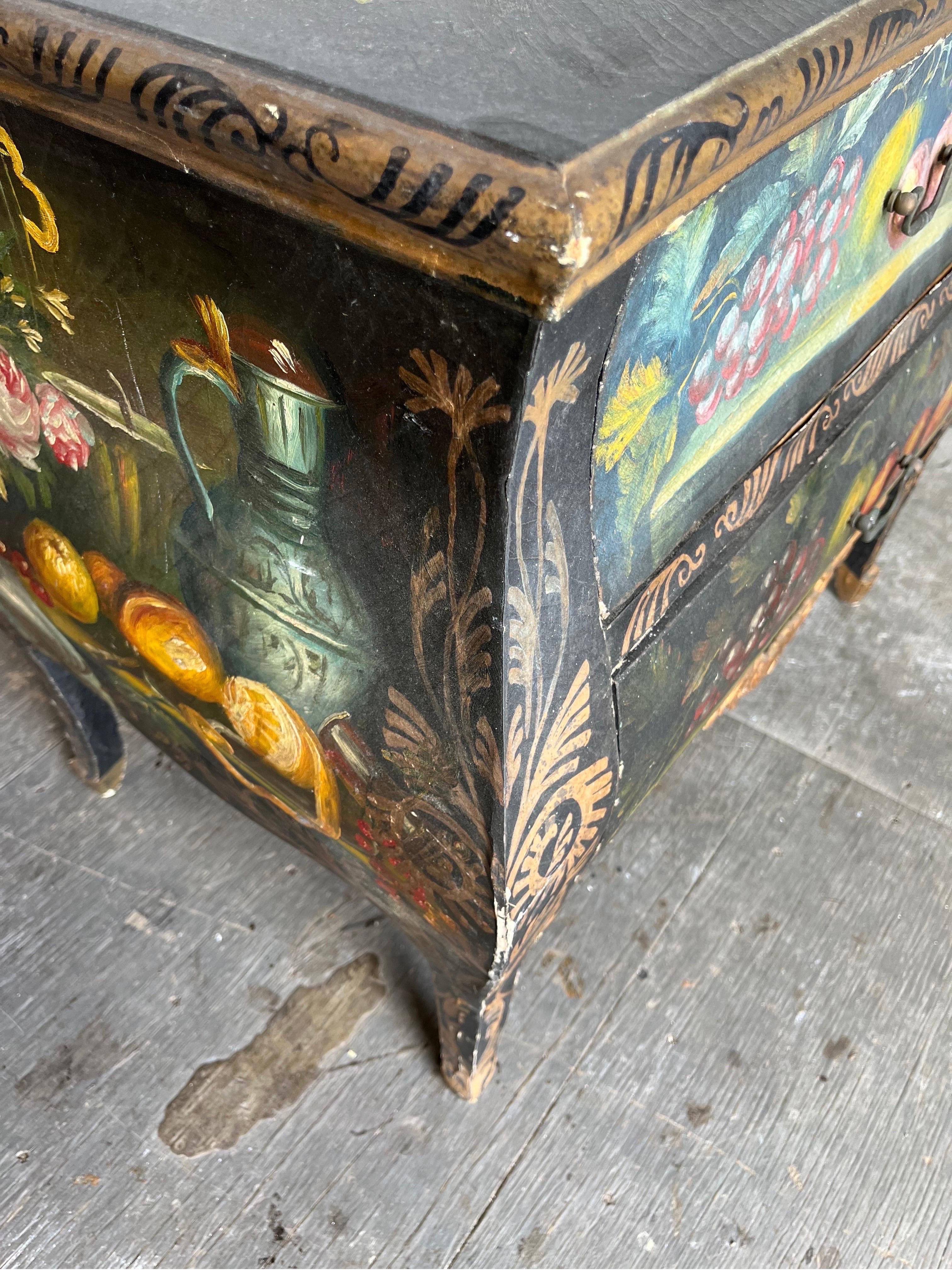 Painted Linen Wrapped Bombe Chest For Sale 1